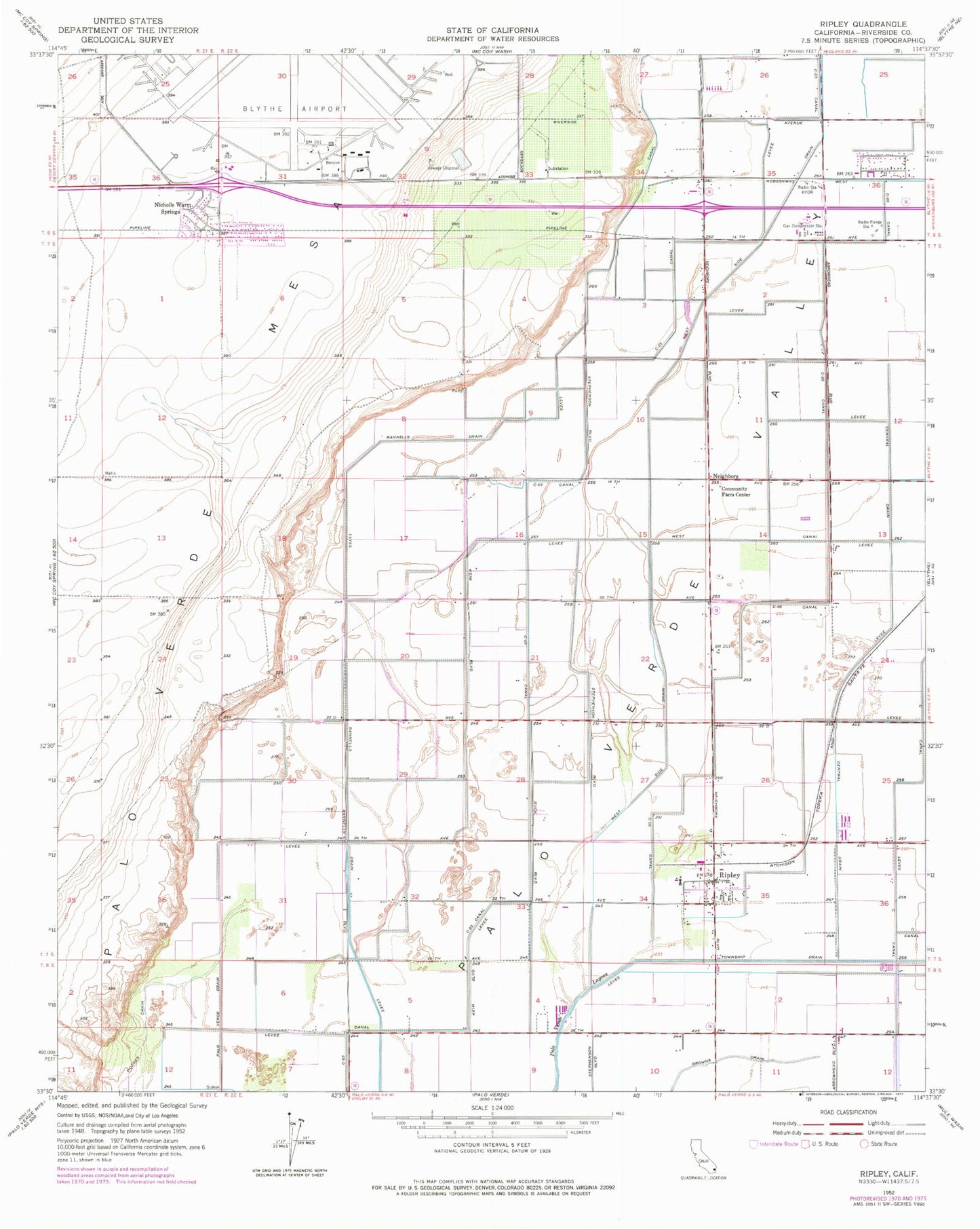 Classic USGS Ripley California 7.5'x7.5' Topo Map Image