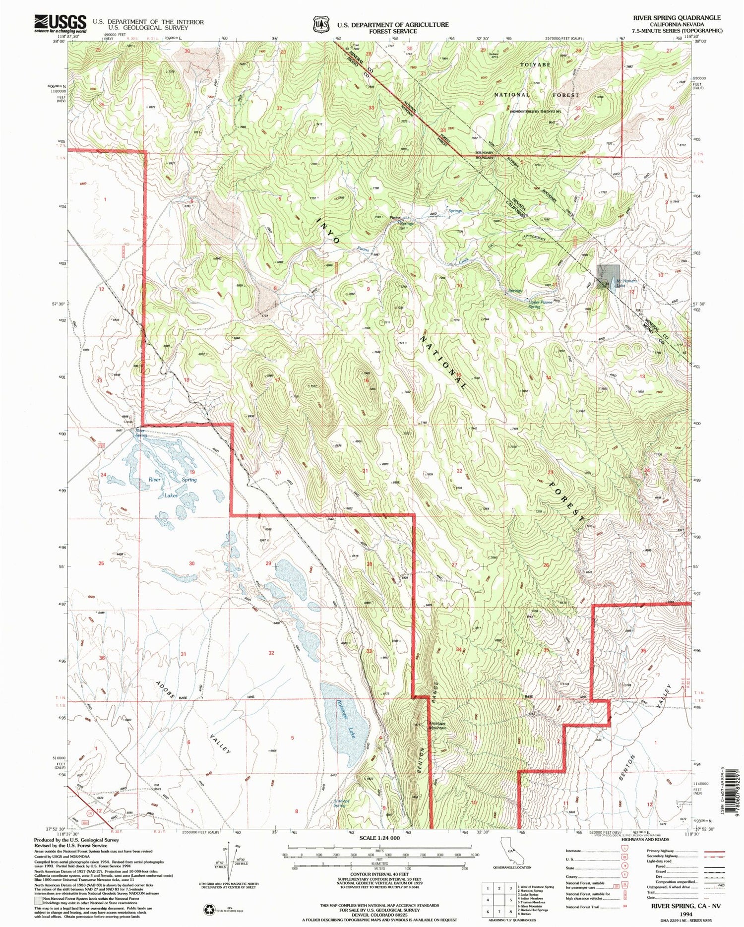 Classic USGS River Spring California 7.5'x7.5' Topo Map Image