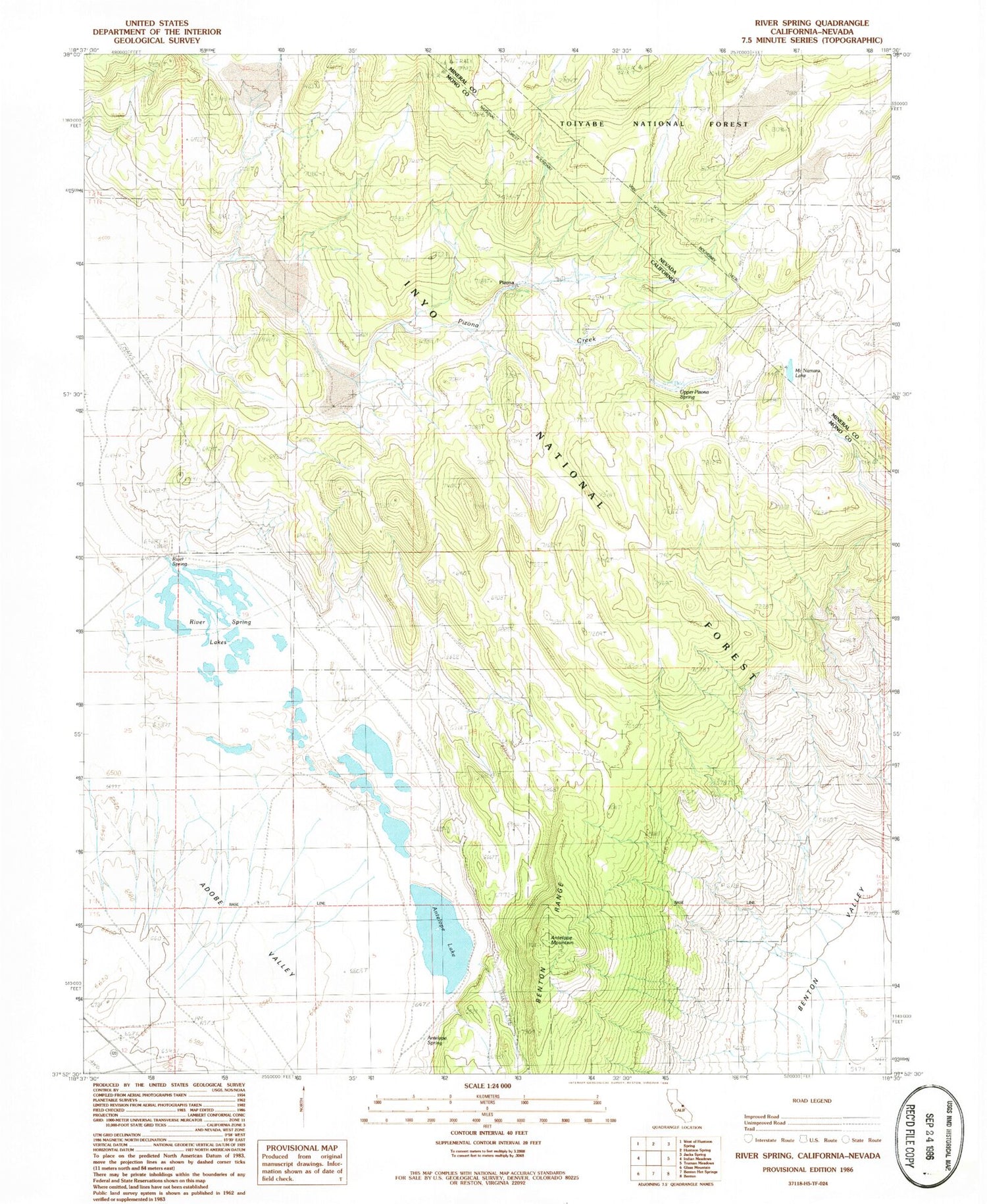 Classic USGS River Spring California 7.5'x7.5' Topo Map Image