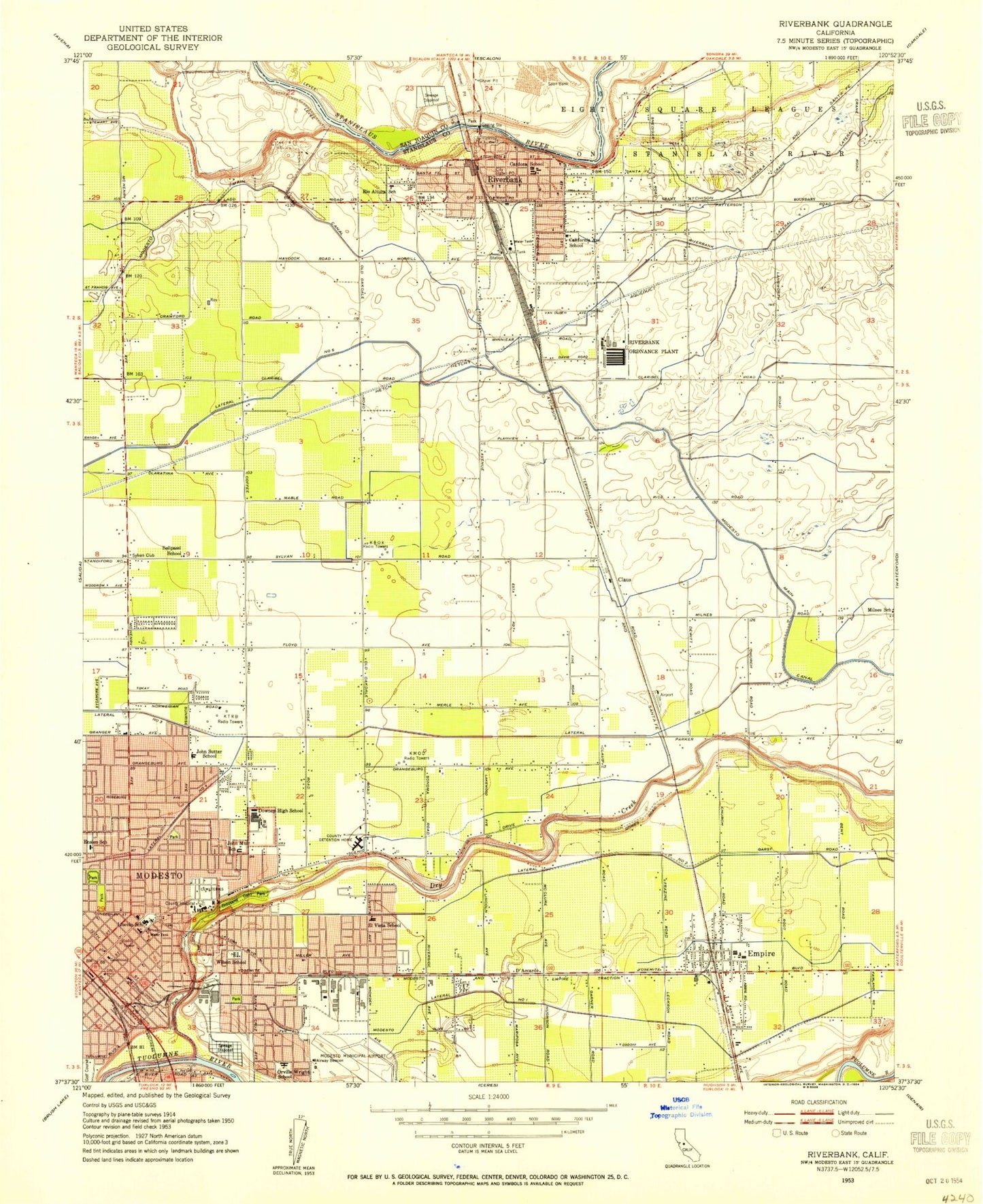 Classic USGS Riverbank California 7.5'x7.5' Topo Map Image