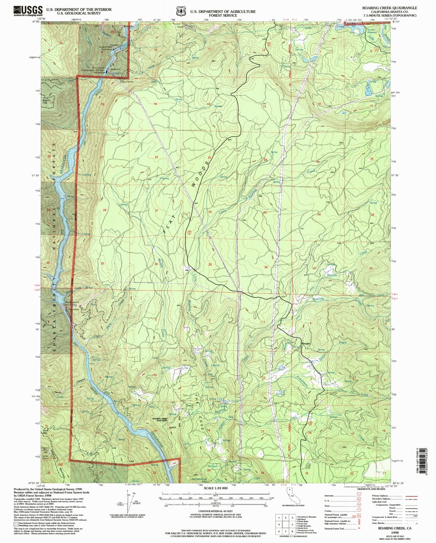 Classic USGS Roaring Creek California 7.5'x7.5' Topo Map Image