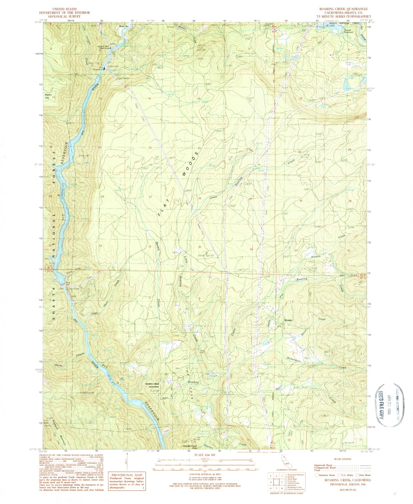 Classic USGS Roaring Creek California 7.5'x7.5' Topo Map Image
