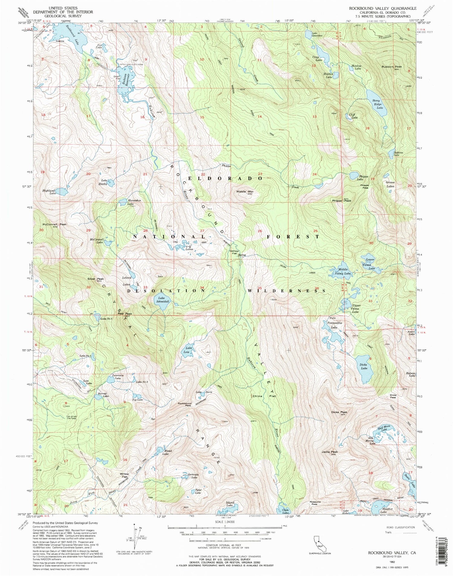 USGS Classic Rockbound Valley California 7.5'x7.5' Topo Map Image