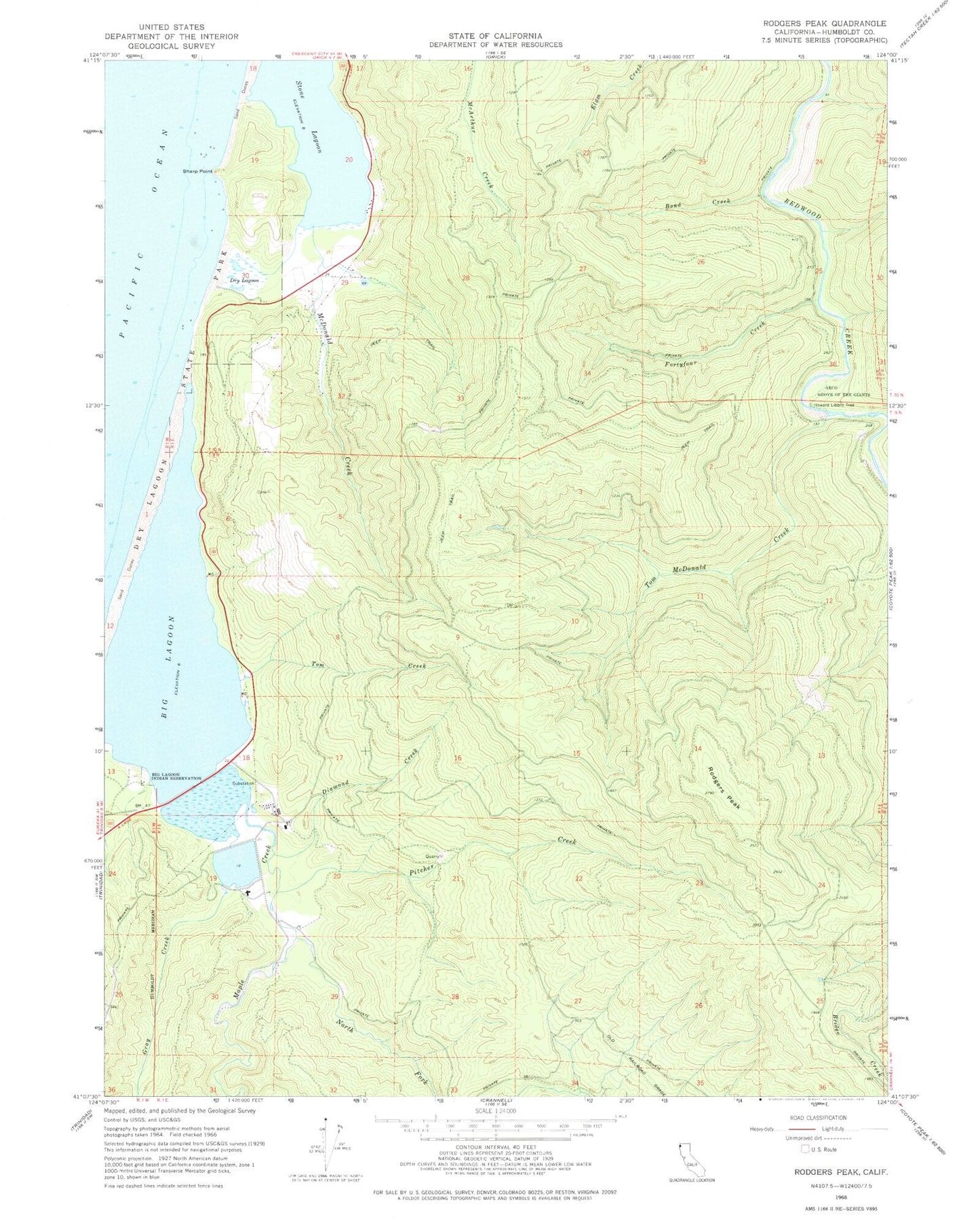 Classic USGS Rodgers Peak California 7.5'x7.5' Topo Map Image