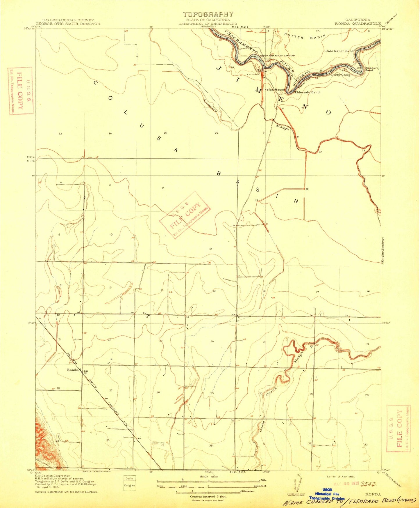Classic USGS Eldorado Bend California 7.5'x7.5' Topo Map Image