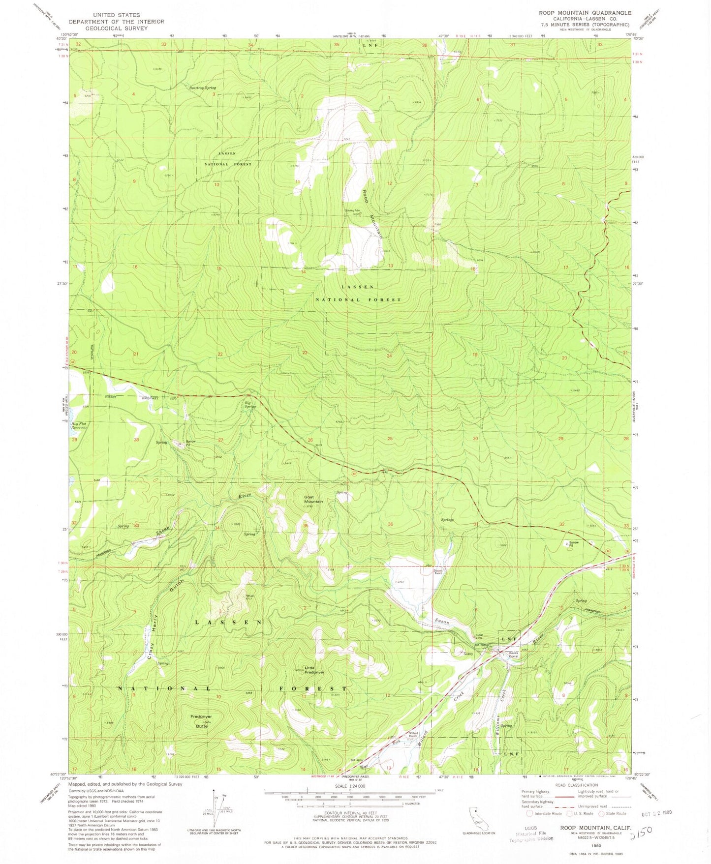 Classic USGS Roop Mountain California 7.5'x7.5' Topo Map Image