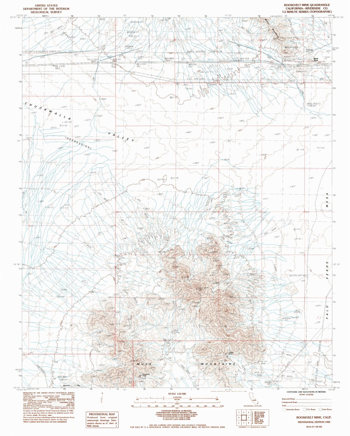 Classic USGS Roosevelt Mine California 7.5'x7.5' Topo Map Image