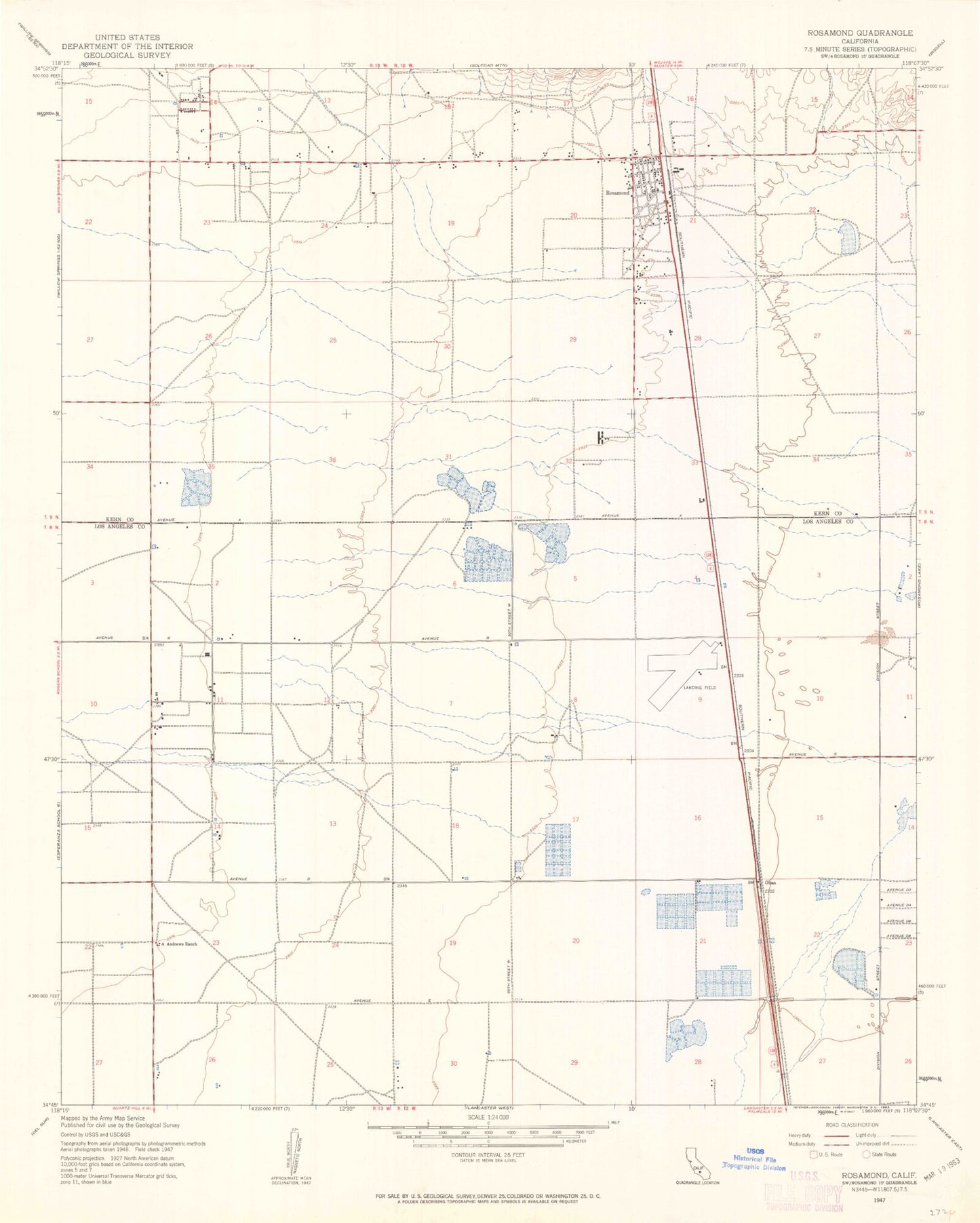 Classic USGS Rosamond California 7.5'x7.5' Topo Map Image