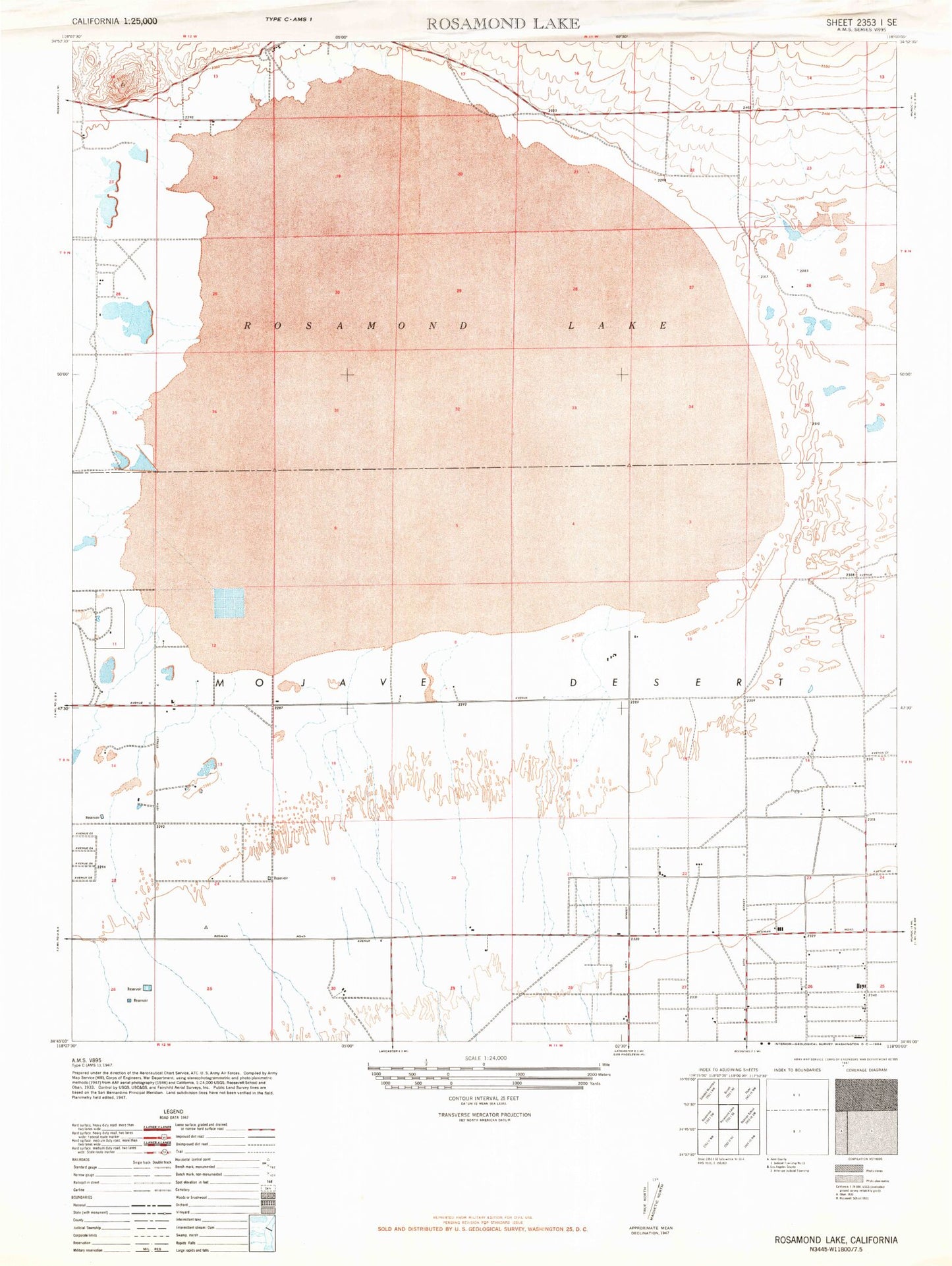 Classic USGS Rosamond Lake California 7.5'x7.5' Topo Map Image