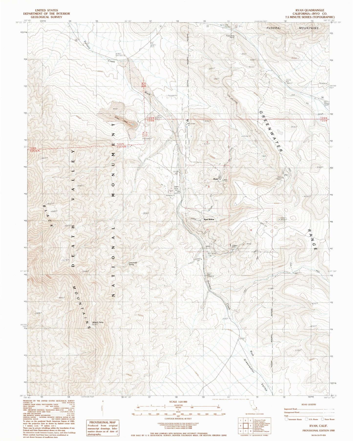 Classic USGS Ryan California 7.5'x7.5' Topo Map Image