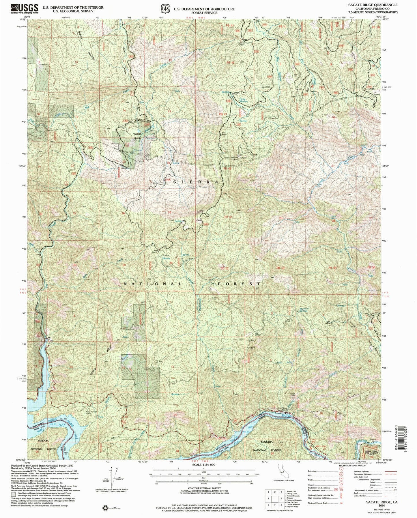 Classic USGS Sacate Ridge California 7.5'x7.5' Topo Map Image