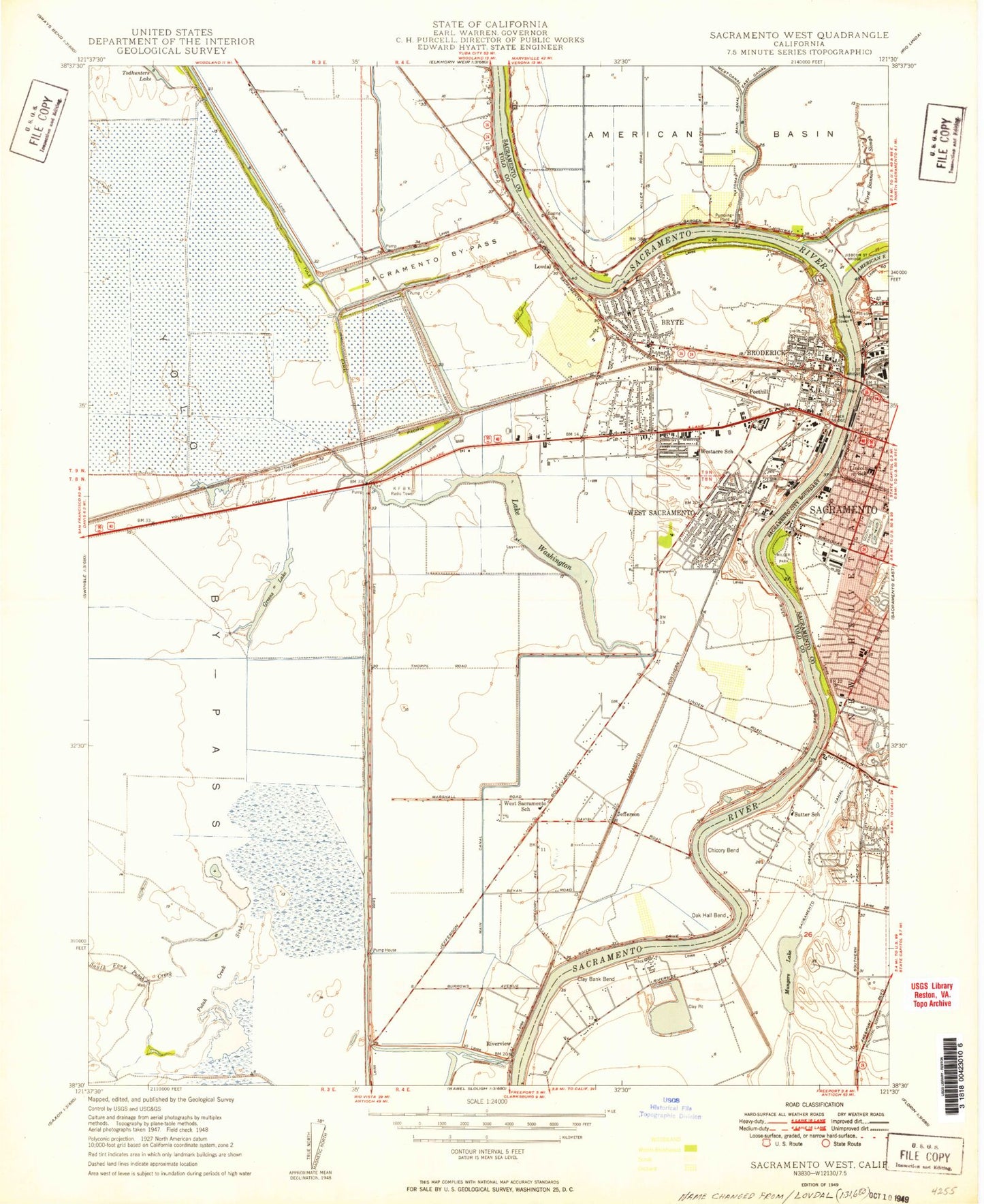 Classic USGS Sacramento West California 7.5'x7.5' Topo Map Image