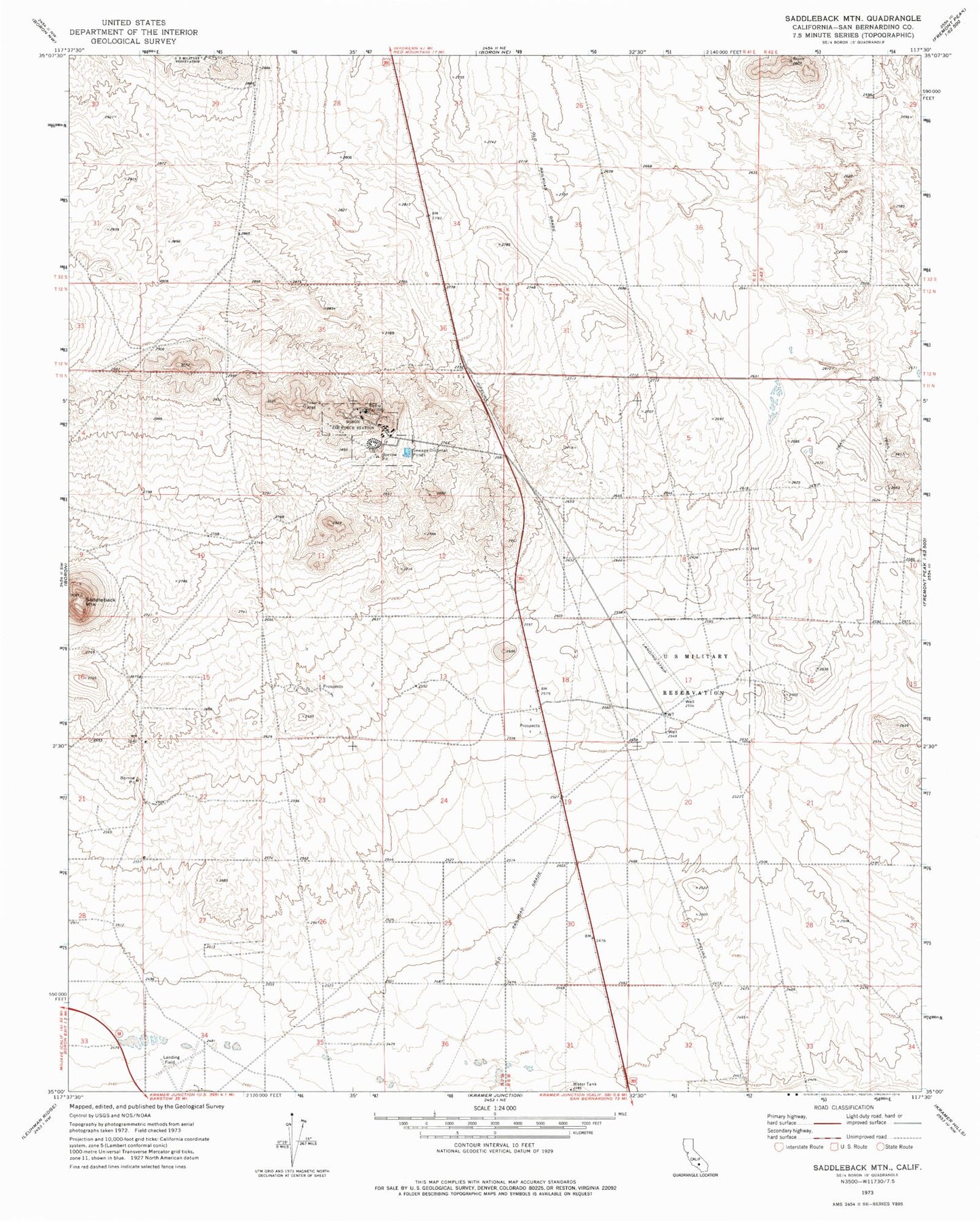 Classic USGS Saddleback Mountain California 7.5'x7.5' Topo Map Image