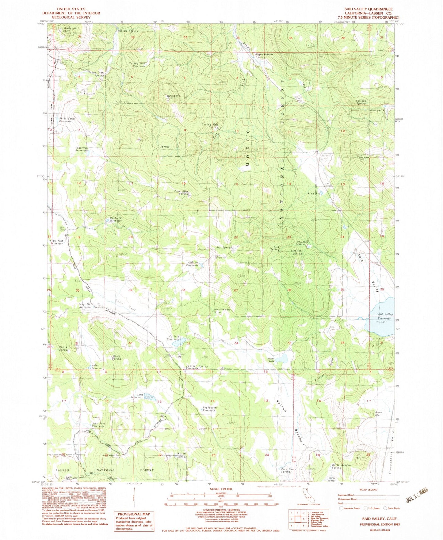 Classic USGS Said Valley California 7.5'x7.5' Topo Map Image