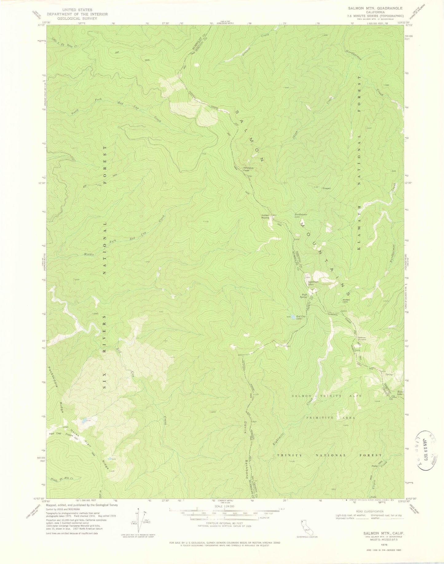 Classic USGS Salmon Mountain California 7.5'x7.5' Topo Map Image