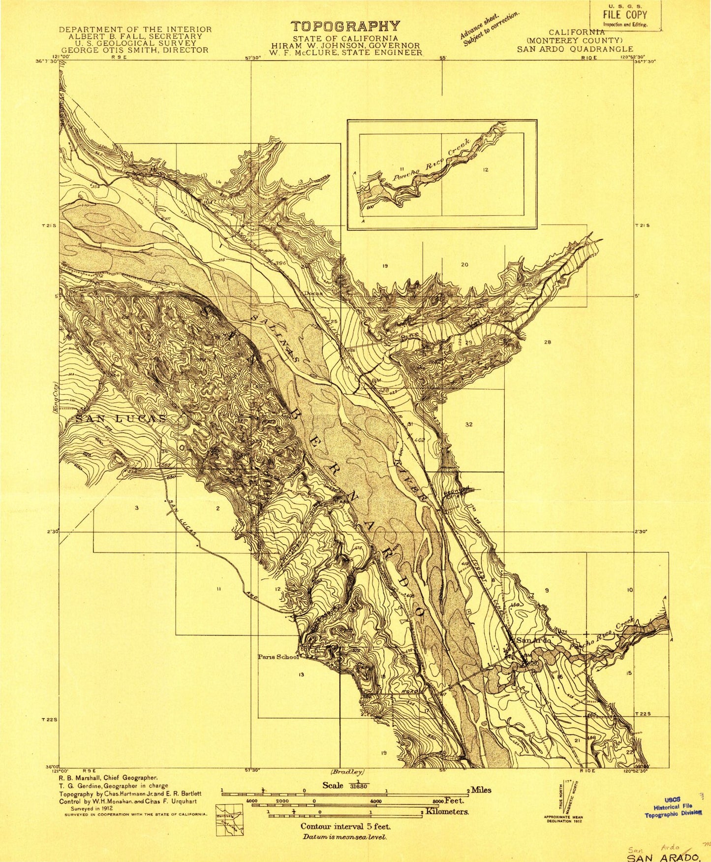 Classic USGS San Ardo California 7.5'x7.5' Topo Map Image