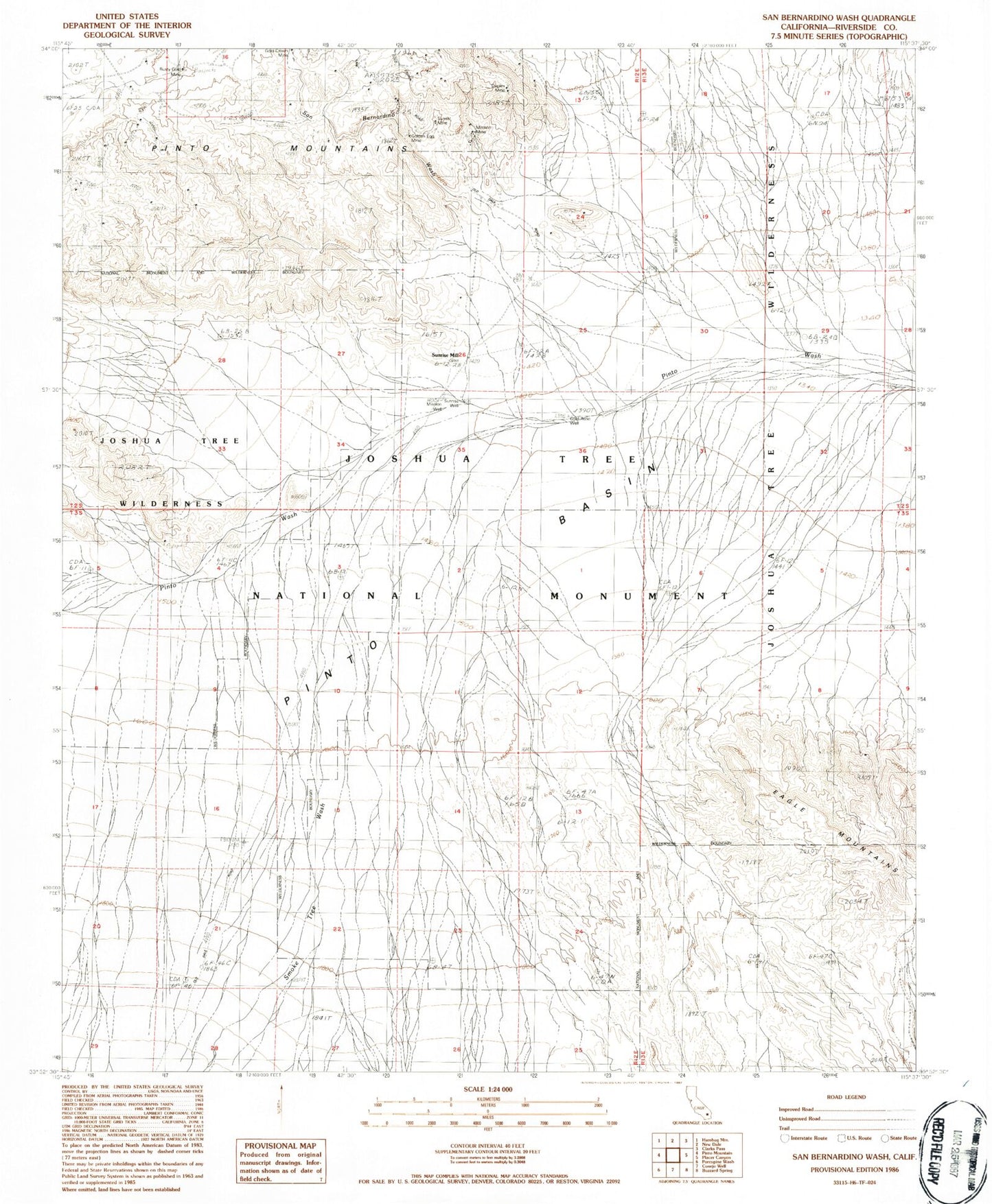 Classic USGS San Bernardino Wash California 7.5'x7.5' Topo Map Image