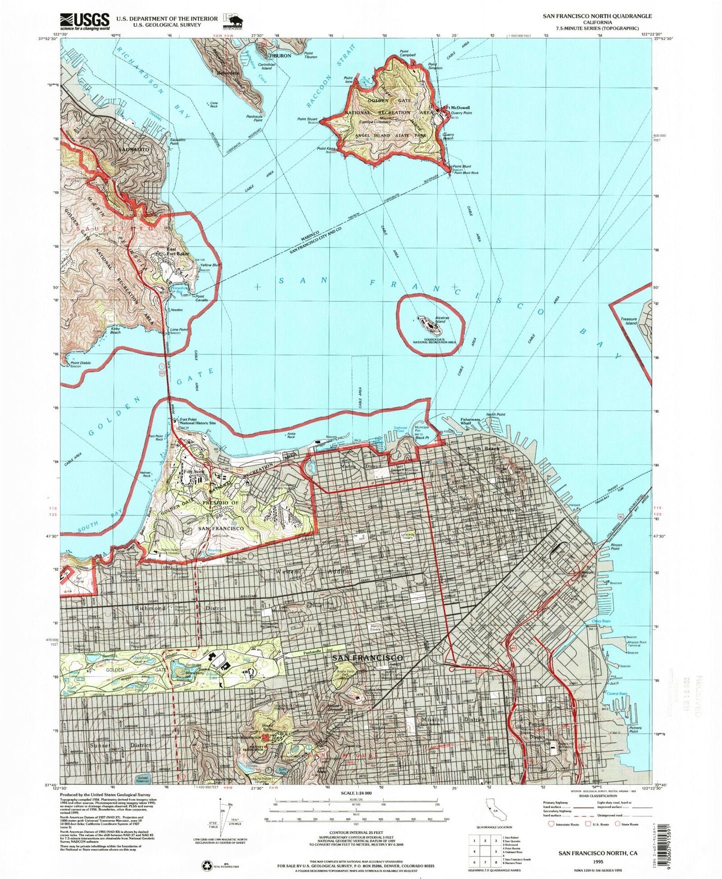USGS Classic San Francisco North California 7.5'x7.5' Topo Map Image