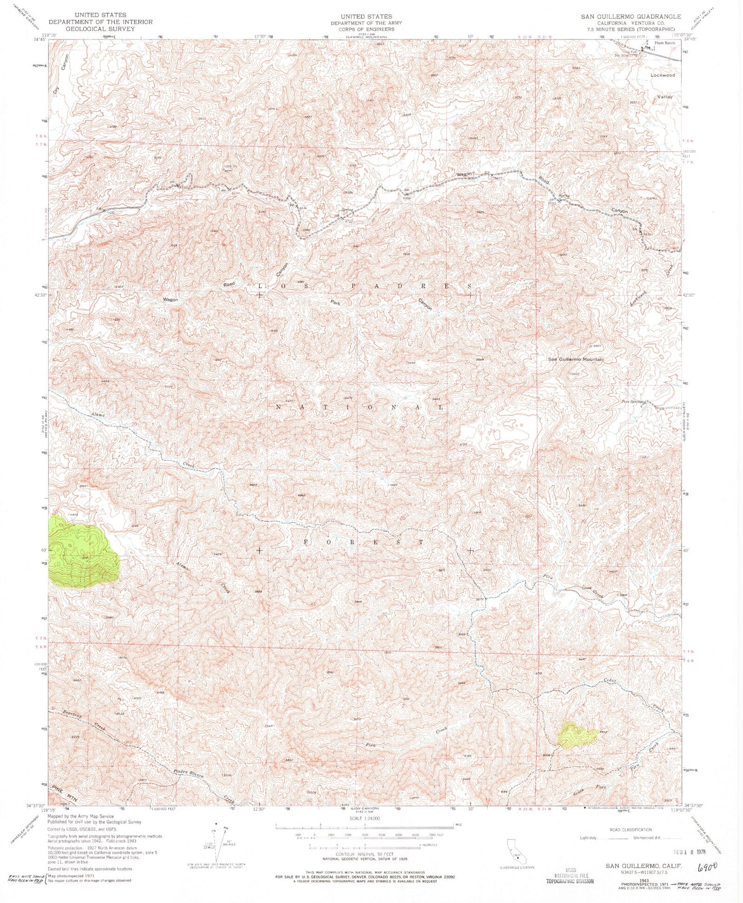 Classic USGS San Guillermo Mountain California 7.5'x7.5' Topo Map Image