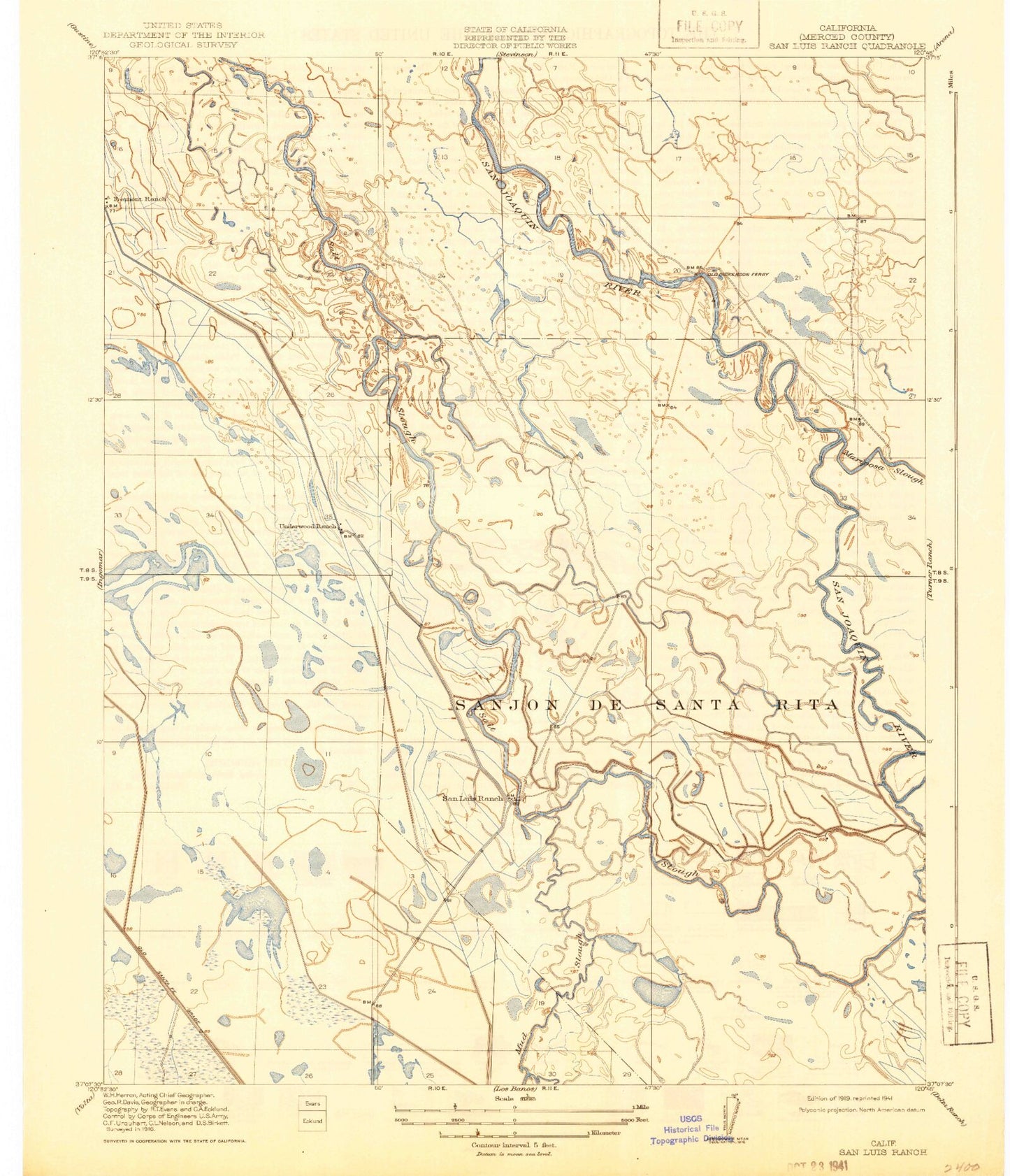 Classic USGS San Luis Ranch California 7.5'x7.5' Topo Map Image