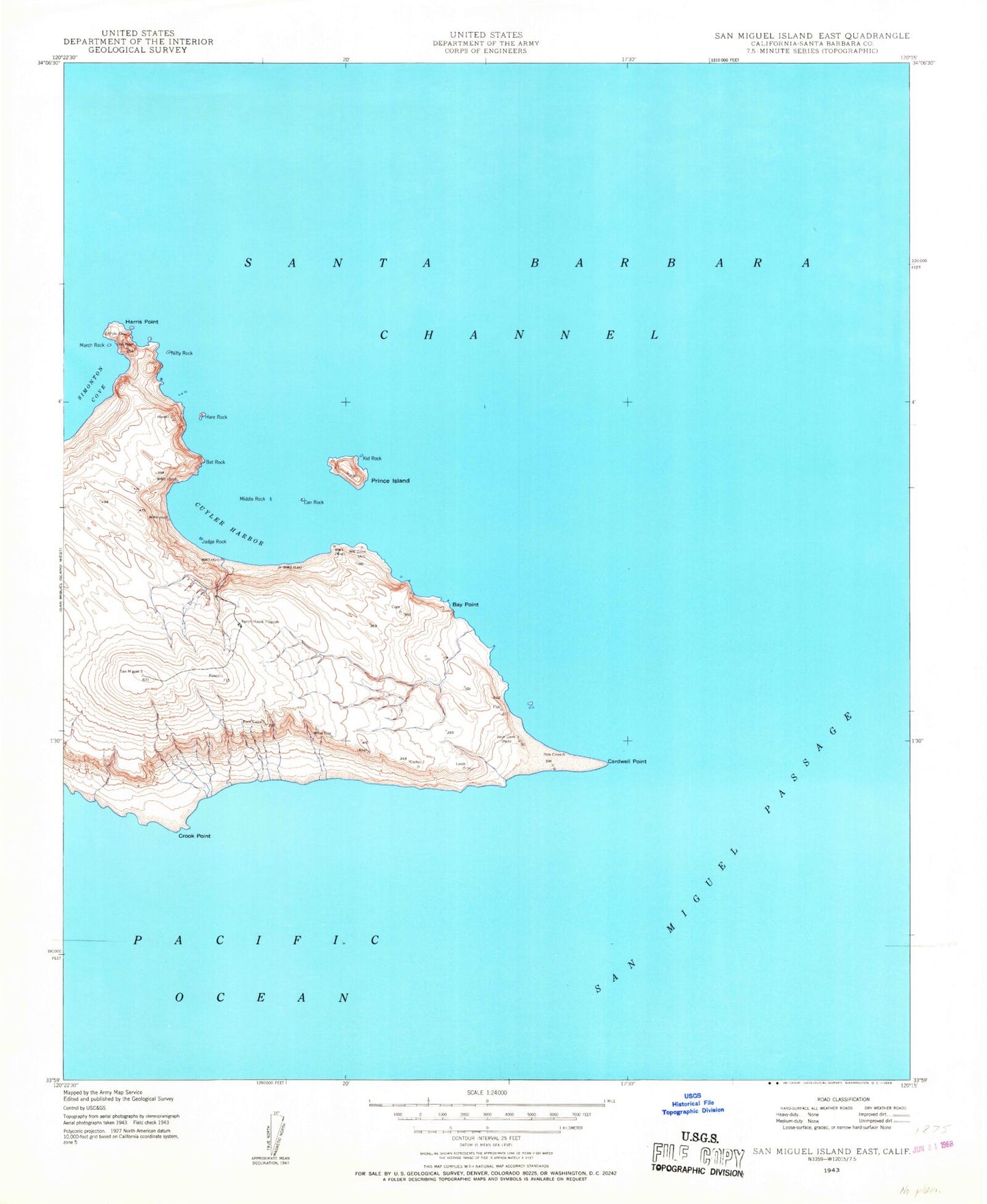 Classic USGS San Miguel Island East California 7.5'x7.5' Topo Map Image