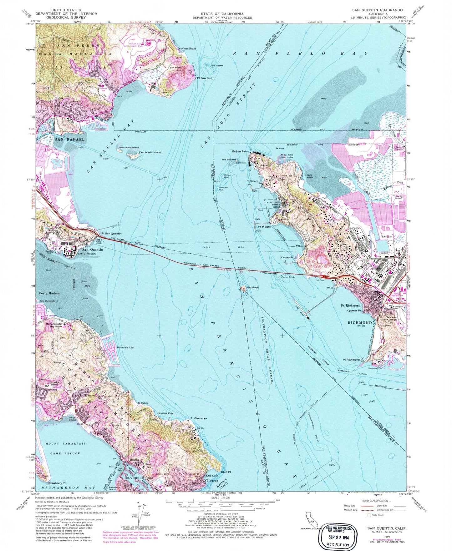 Classic USGS San Quentin California 7.5'x7.5' Topo Map Image