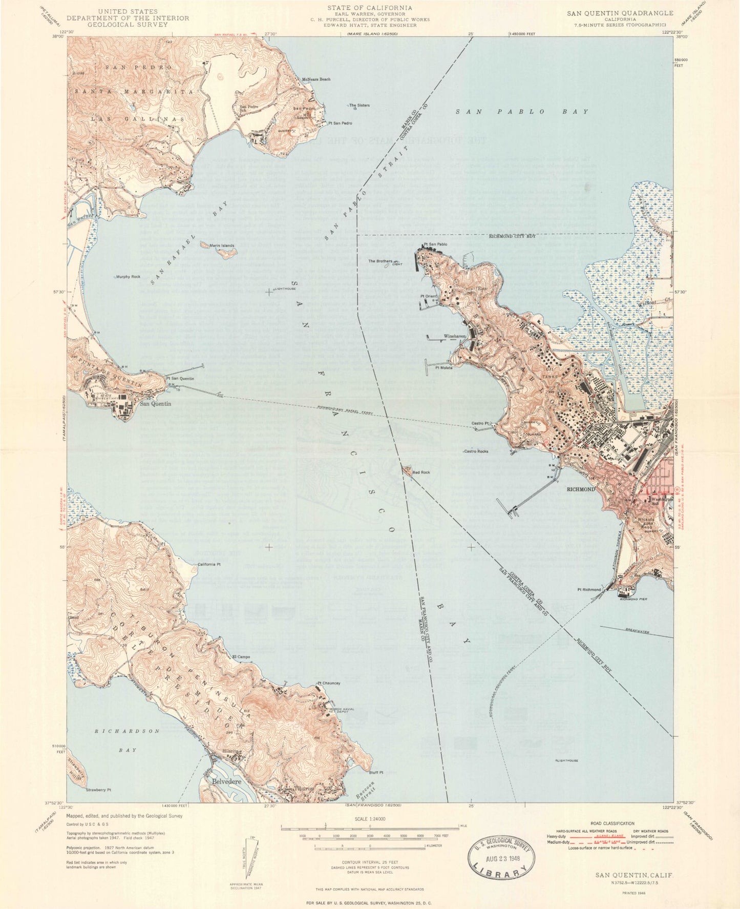 Classic USGS San Quentin California 7.5'x7.5' Topo Map Image
