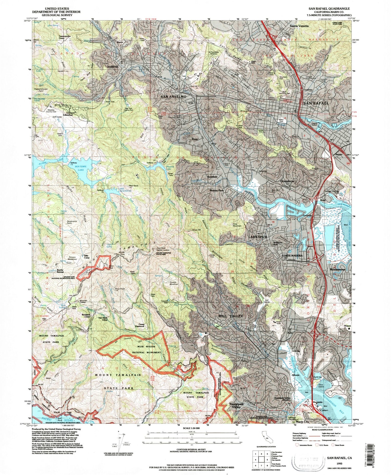 USGS Classic San Rafael California 7.5'x7.5' Topo Map Image