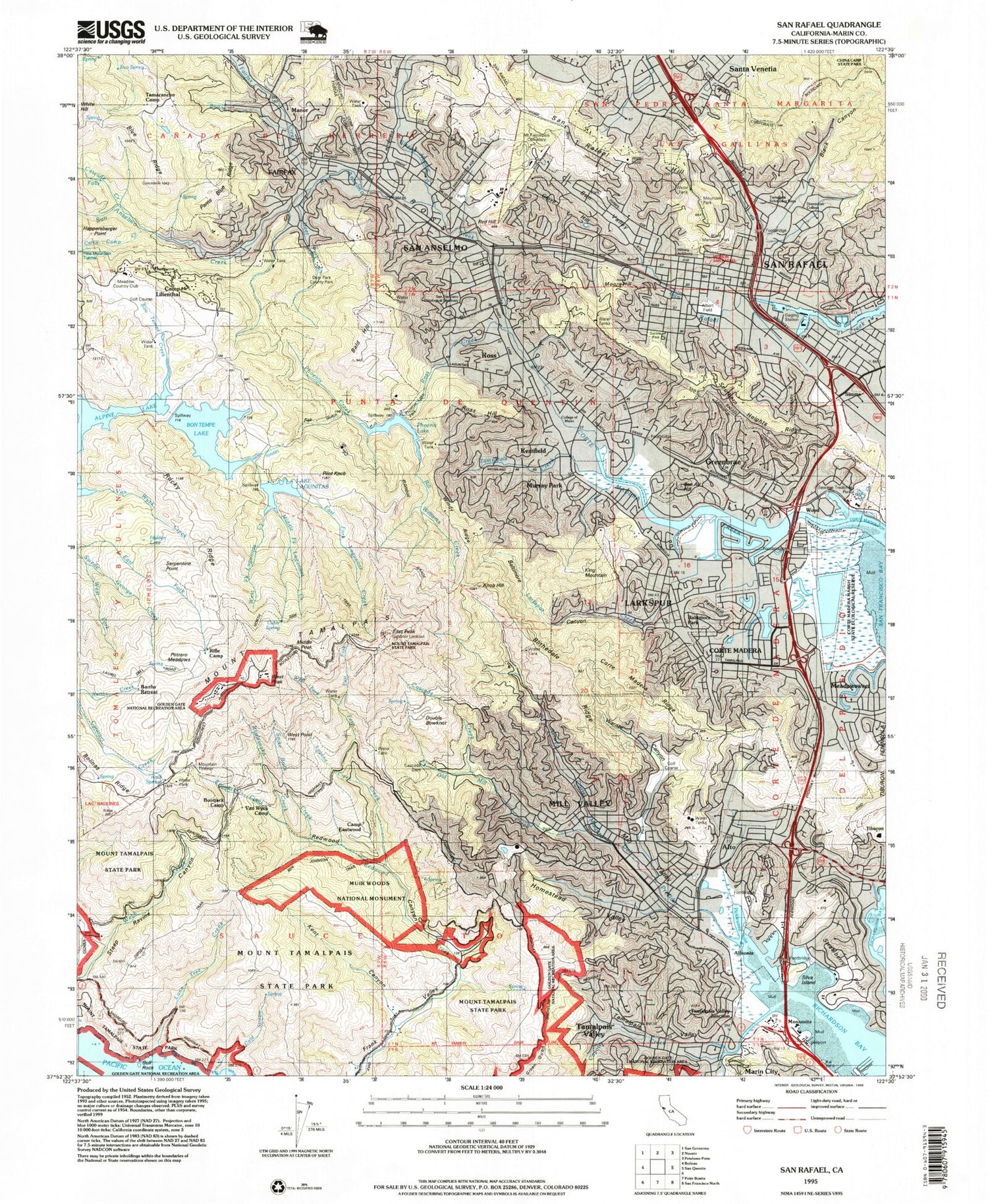 USGS Classic San Rafael California 7.5'x7.5' Topo Map Image