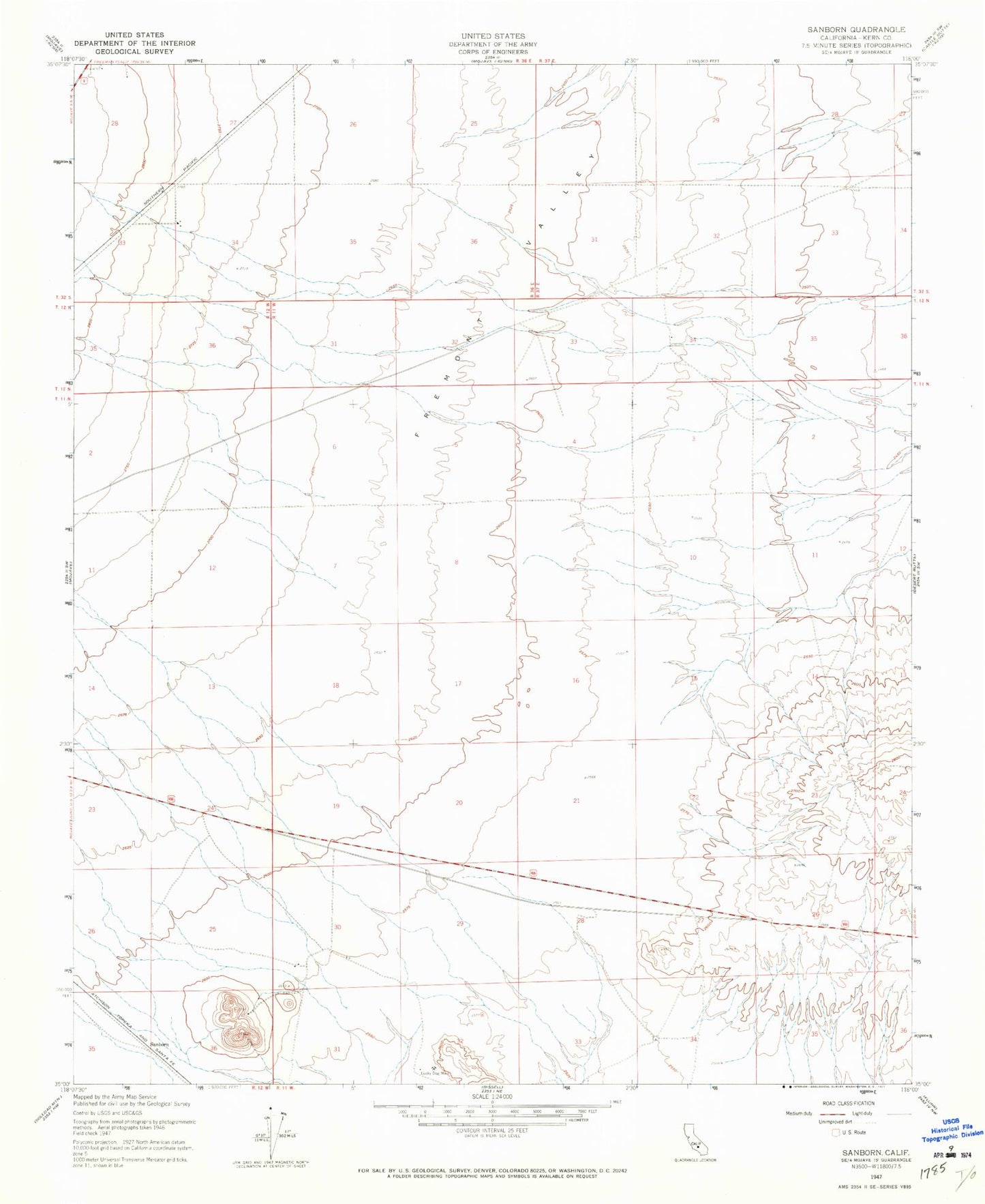 Classic USGS Sanborn California 7.5'x7.5' Topo Map Image