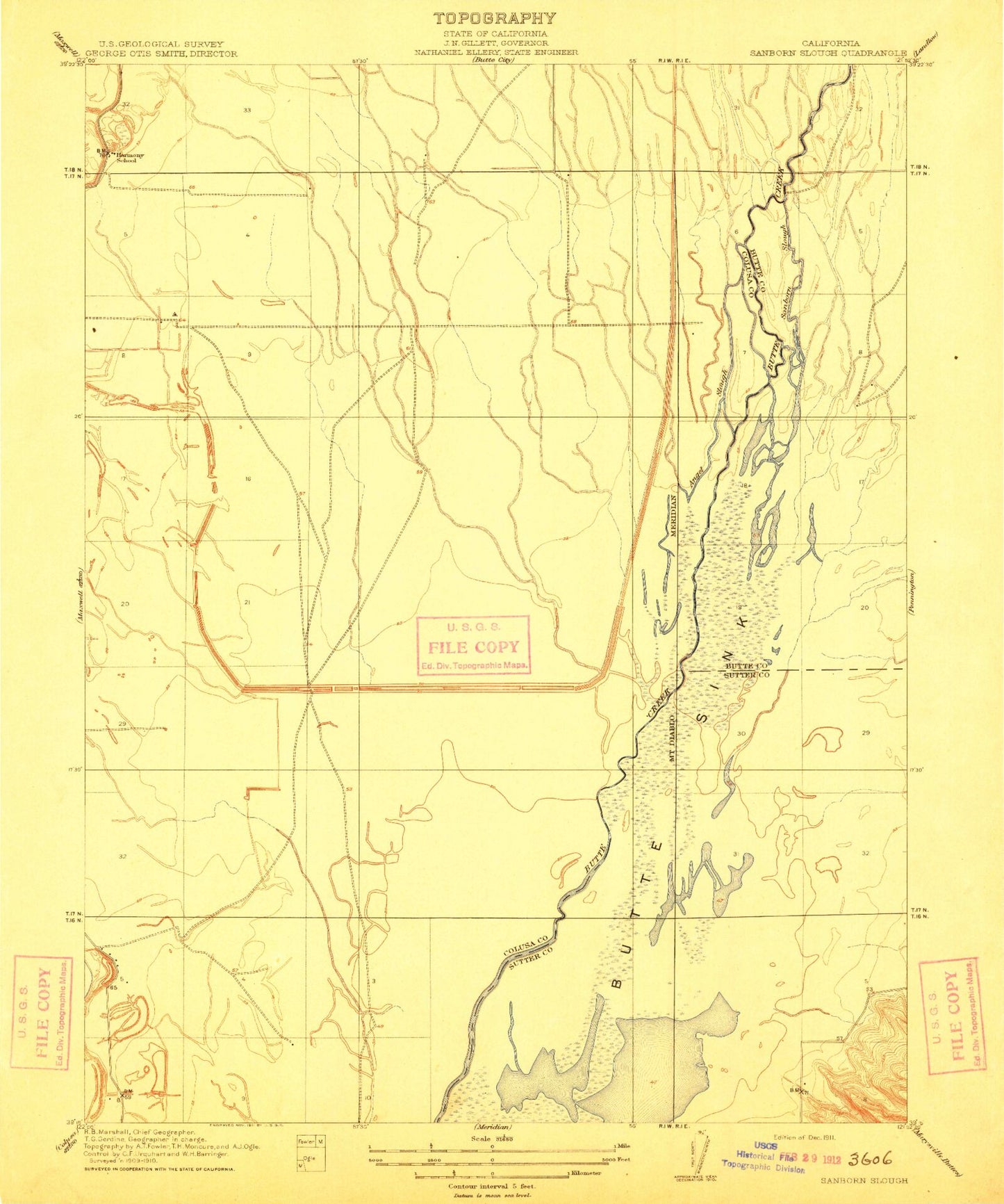 Classic USGS Sanborn Slough California 7.5'x7.5' Topo Map Image