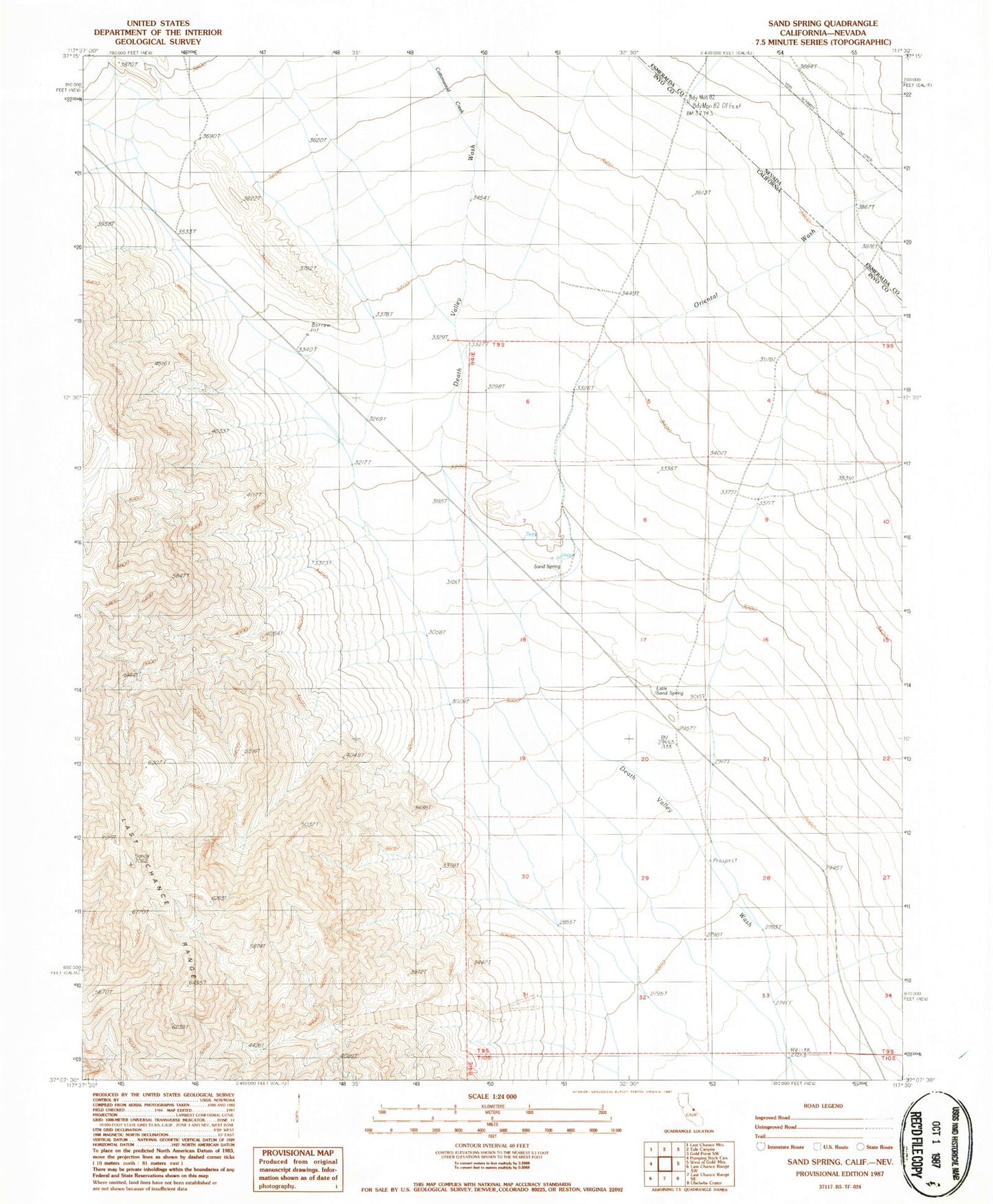 Classic USGS Sand Spring California 7.5'x7.5' Topo Map Image