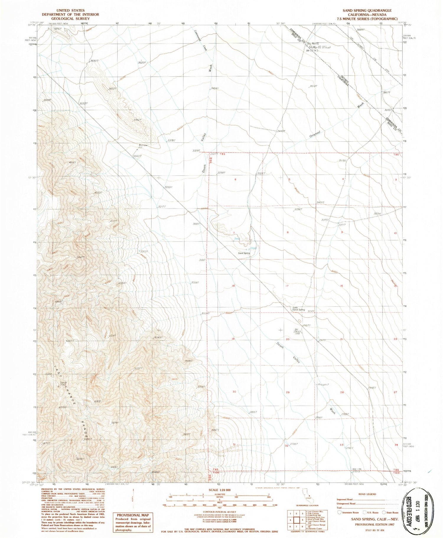 Classic USGS Sand Spring California 7.5'x7.5' Topo Map Image