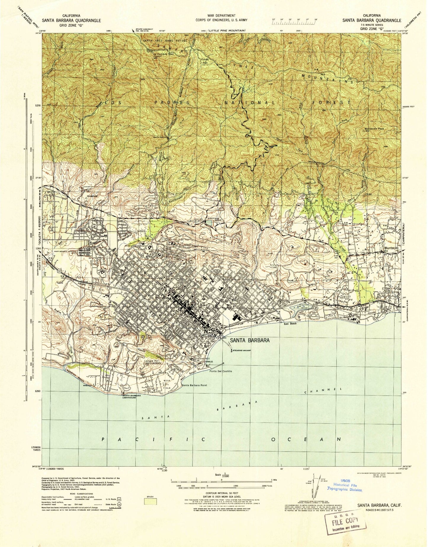 Classic USGS Santa Barbara California 7.5'x7.5' Topo Map Image