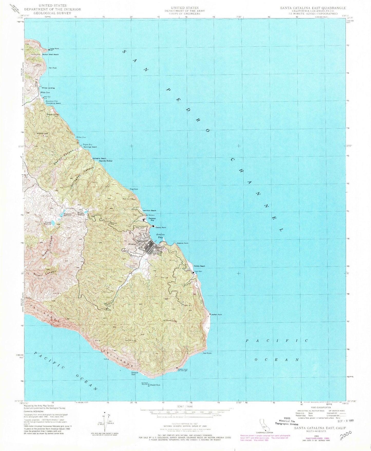 Classic USGS Santa Catalina East California 7.5'x7.5' Topo Map Image
