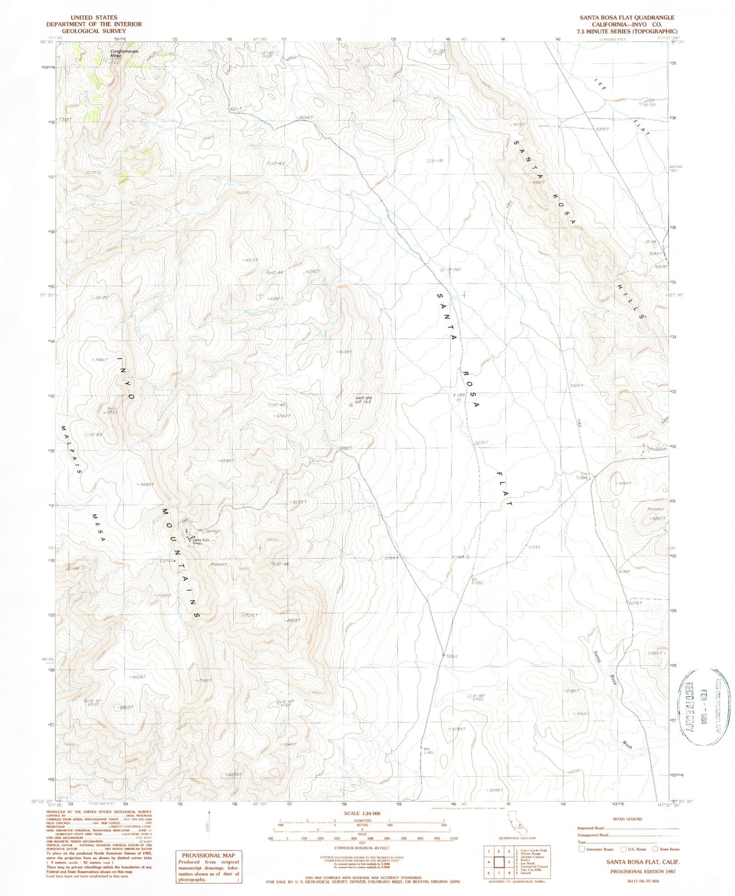 Classic USGS Santa Rosa Flat California 7.5'x7.5' Topo Map Image