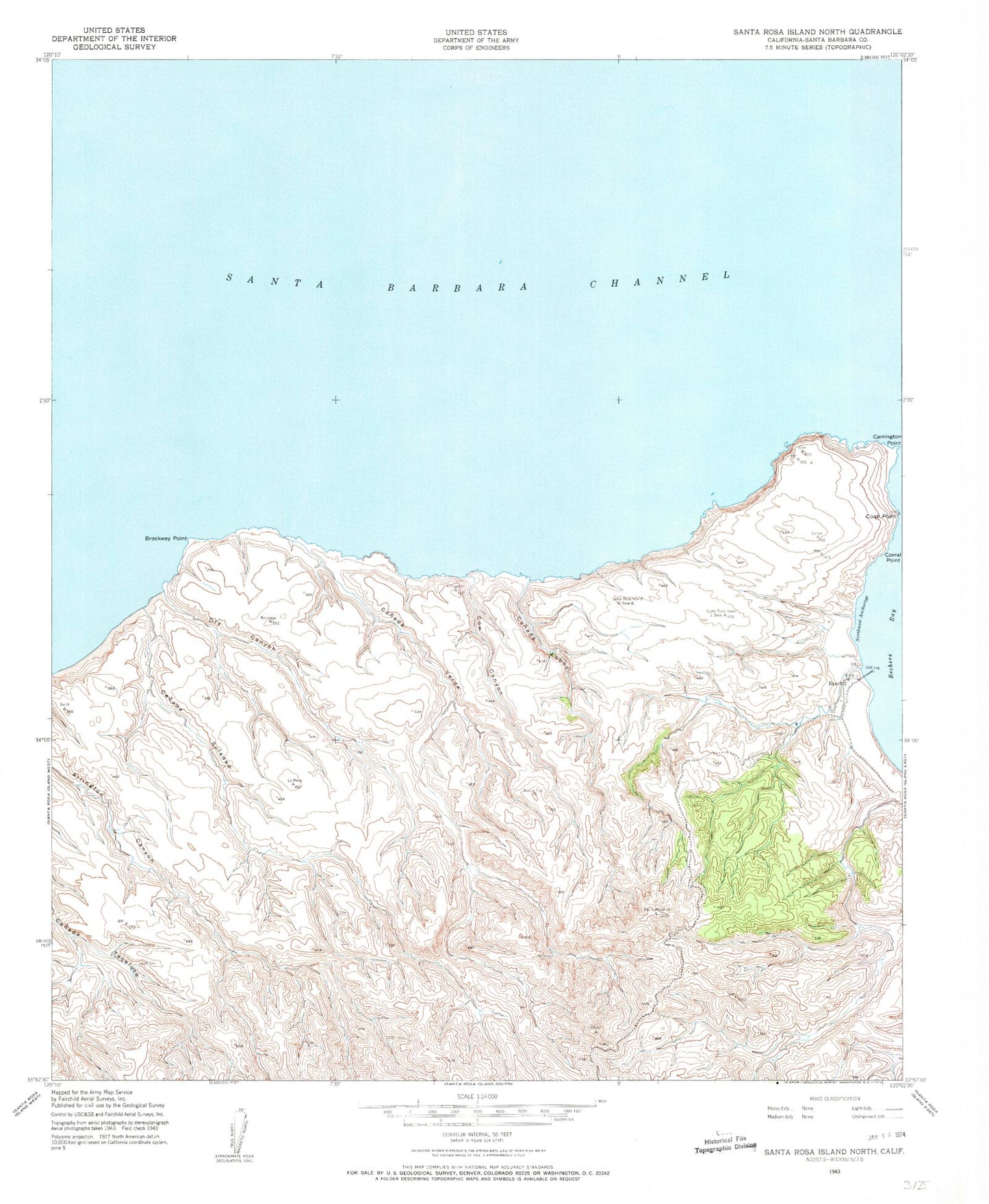 Classic USGS Santa Rosa Island North California 7.5'x7.5' Topo Map Image