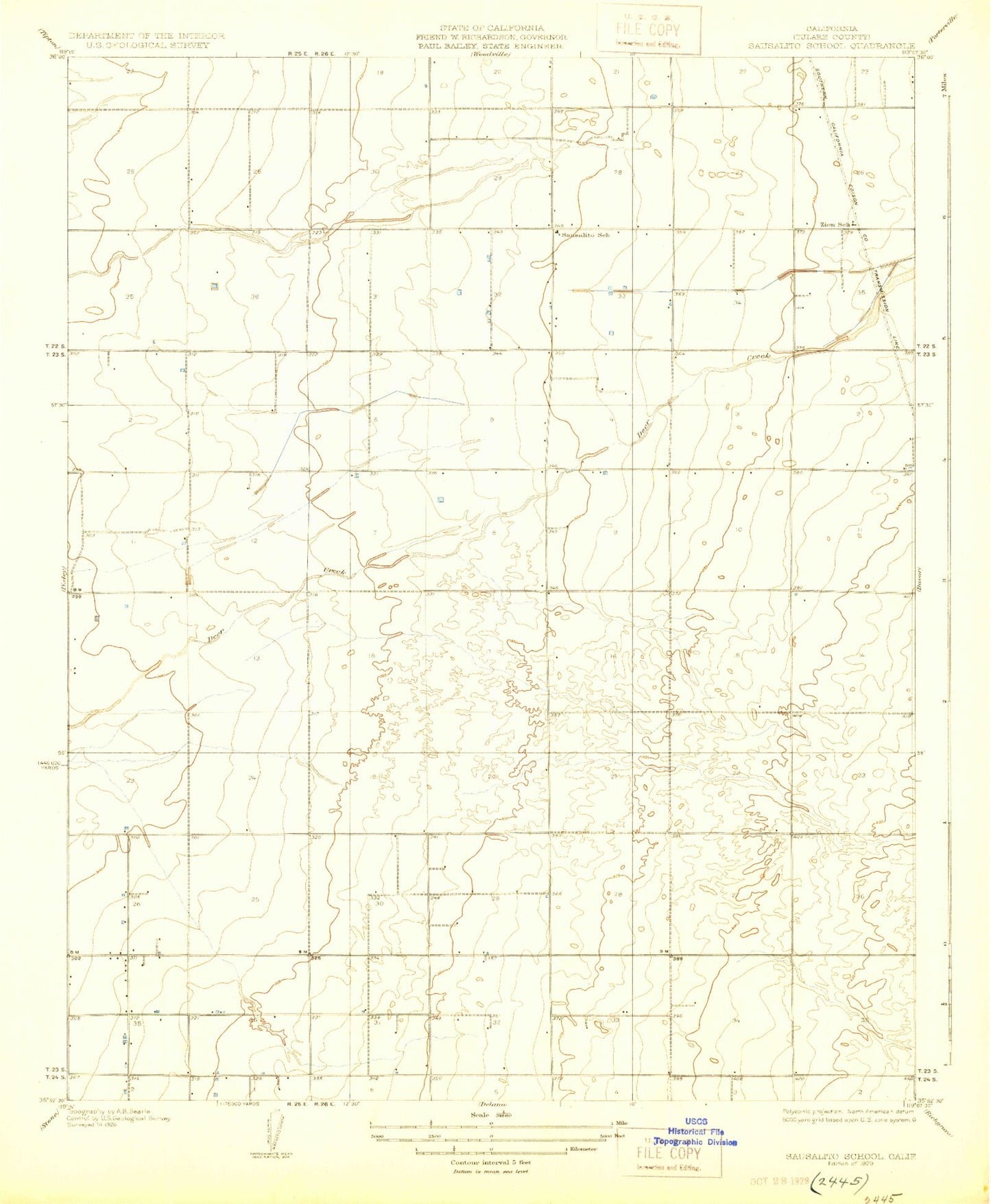 Classic USGS Sausalito School California 7.5'x7.5' Topo Map Image