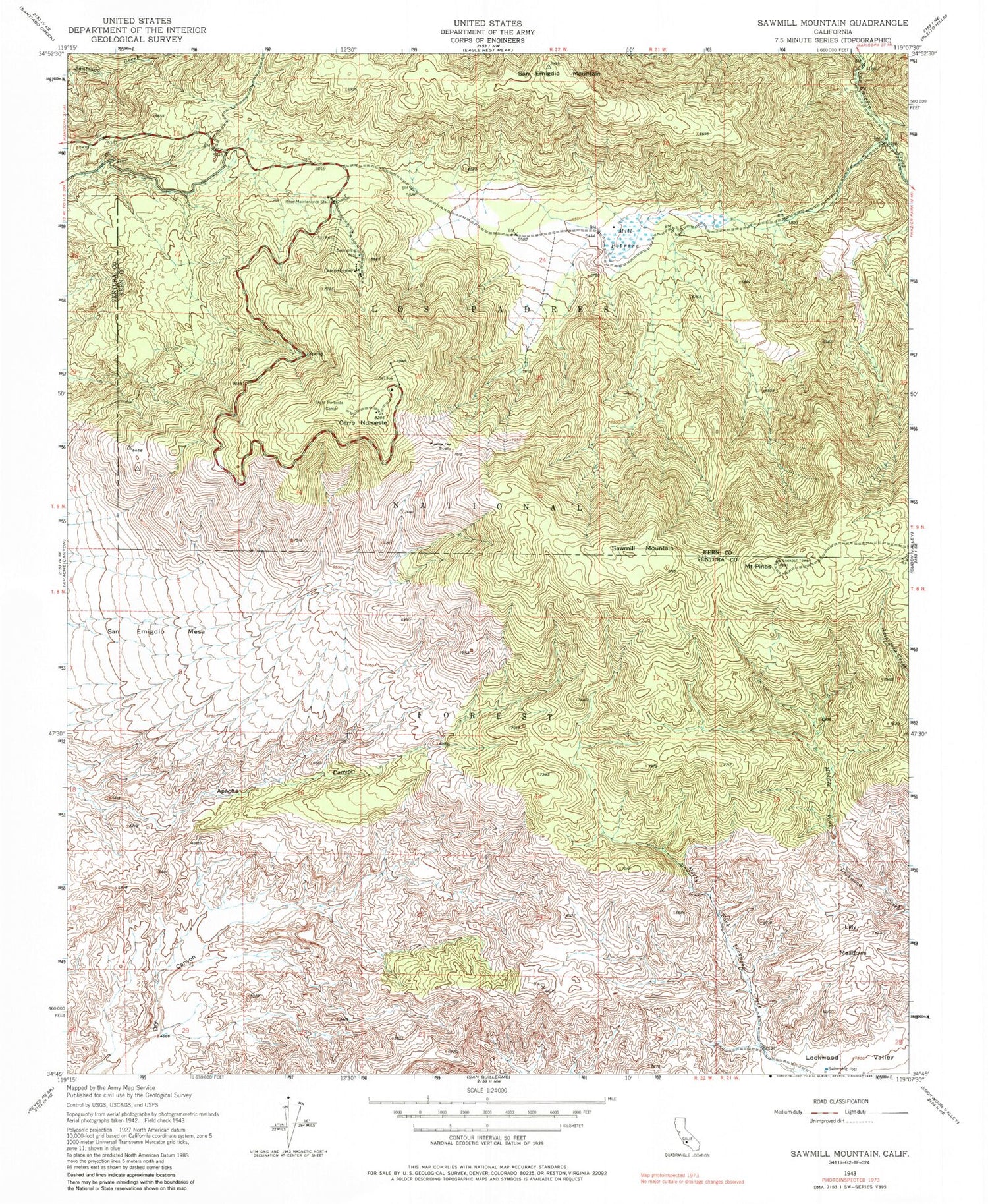 USGS Classic Sawmill Mountain California 7.5'x7.5' Topo Map Image