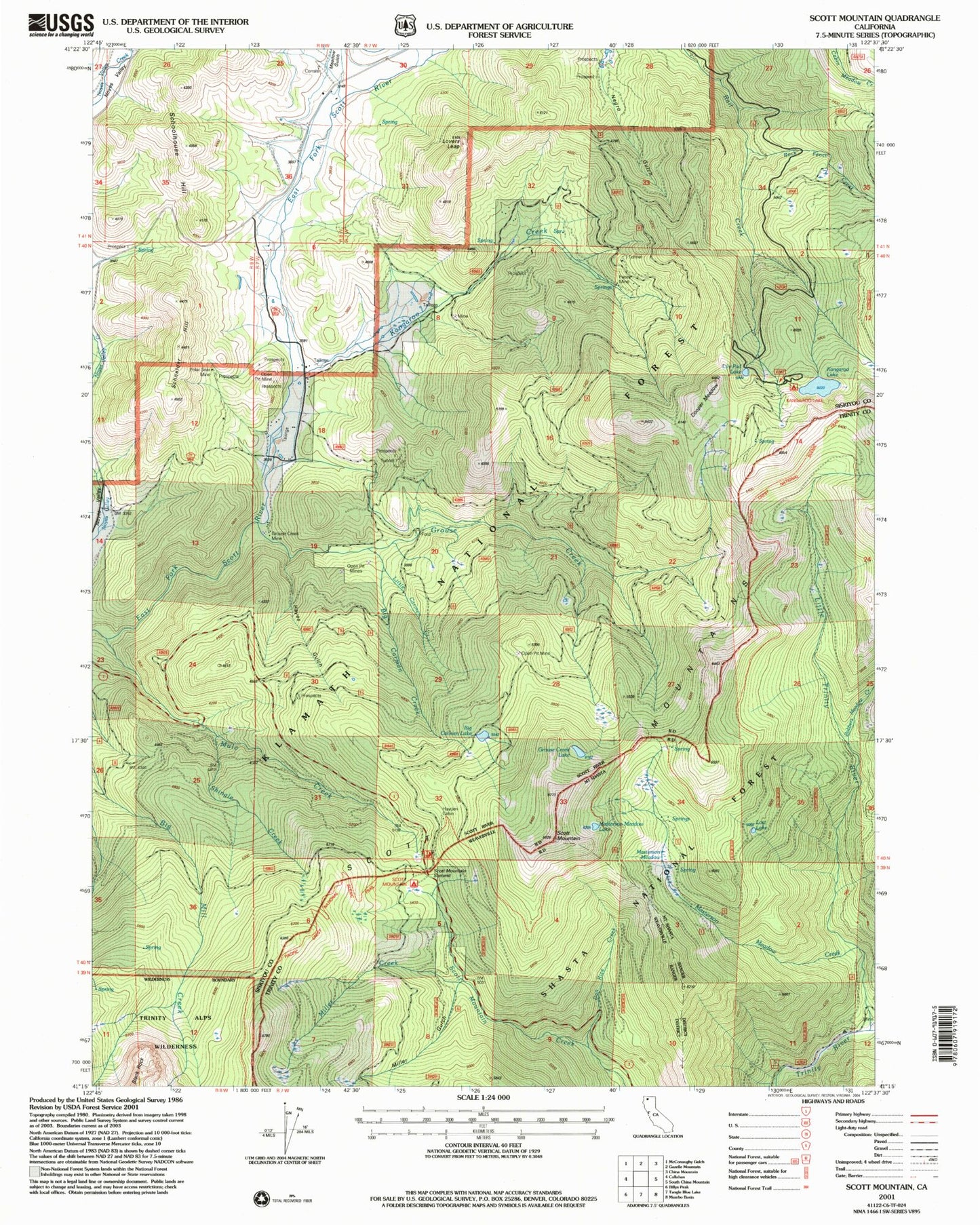 Classic USGS Scott Mountain California 7.5'x7.5' Topo Map Image