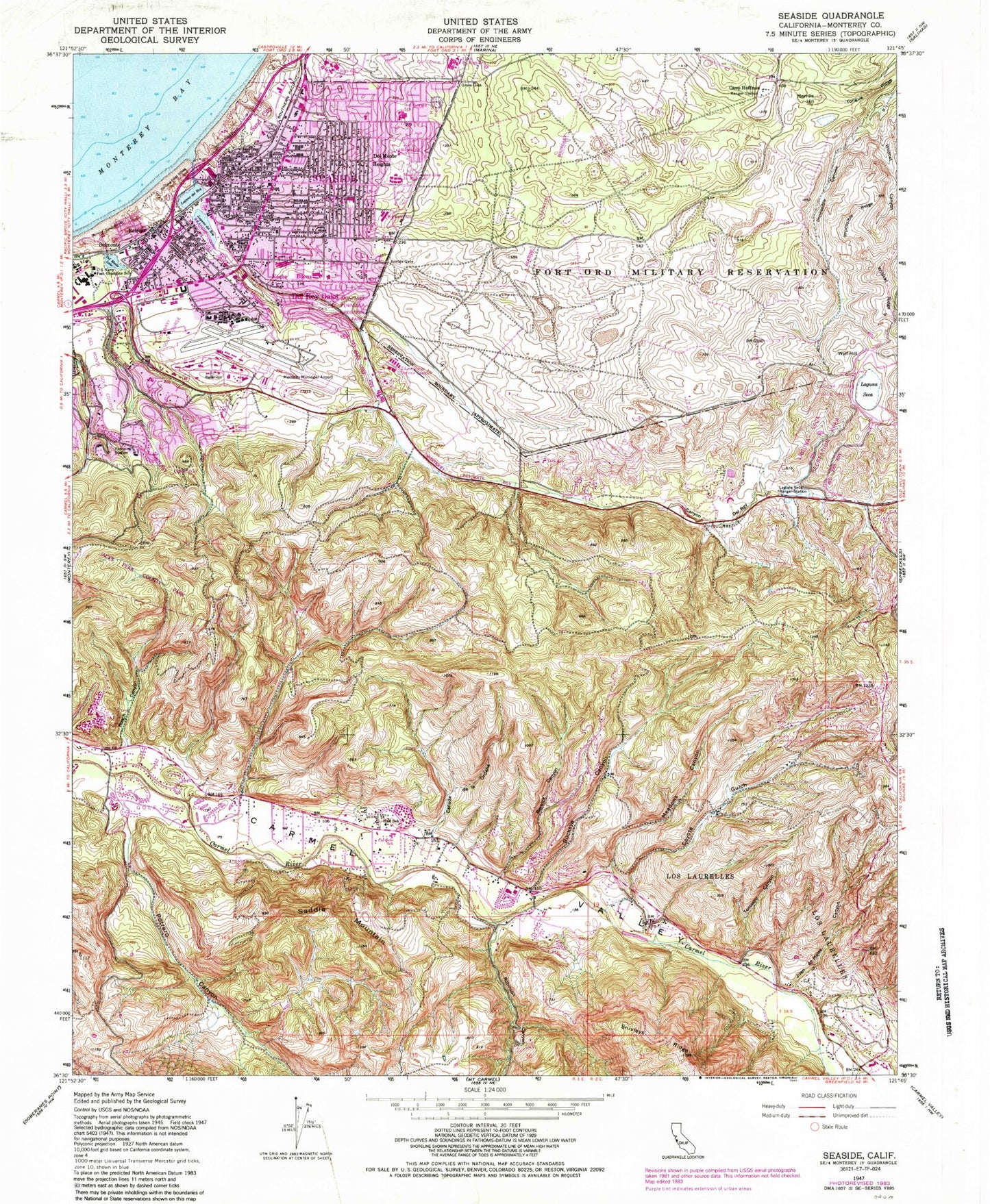 Classic USGS Seaside California 7.5'x7.5' Topo Map Image