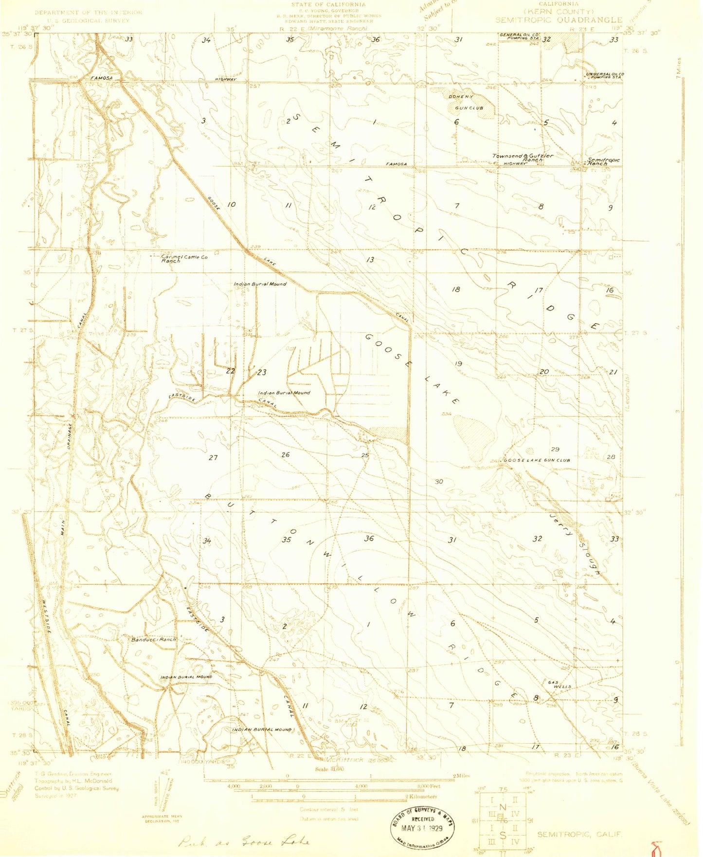 Classic USGS Semitropic California 7.5'x7.5' Topo Map Image