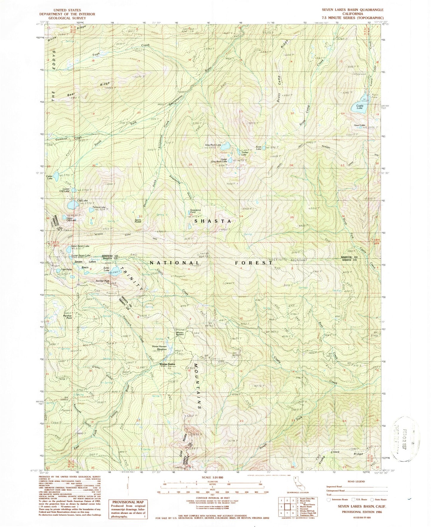 Classic USGS Seven Lakes Basin California 7.5'x7.5' Topo Map Image