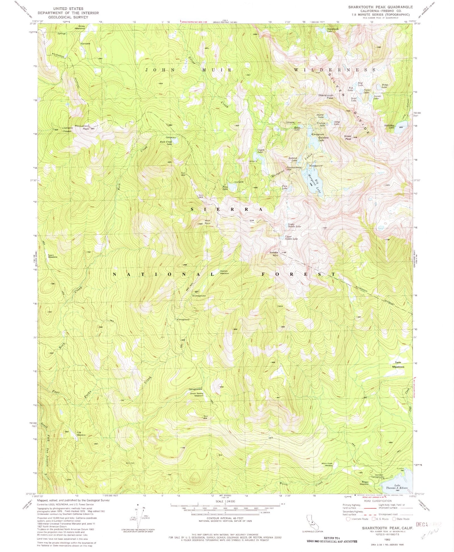 Classic USGS Sharktooth Peak California 7.5'x7.5' Topo Map Image