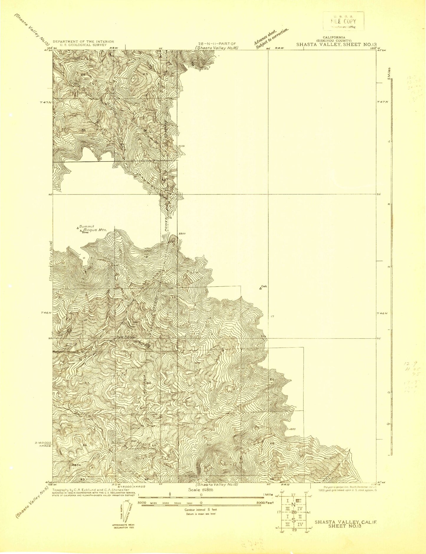 Classic USGS Shasta Valley Sheet No 13 California 7.5'x7.5' Topo Map Image