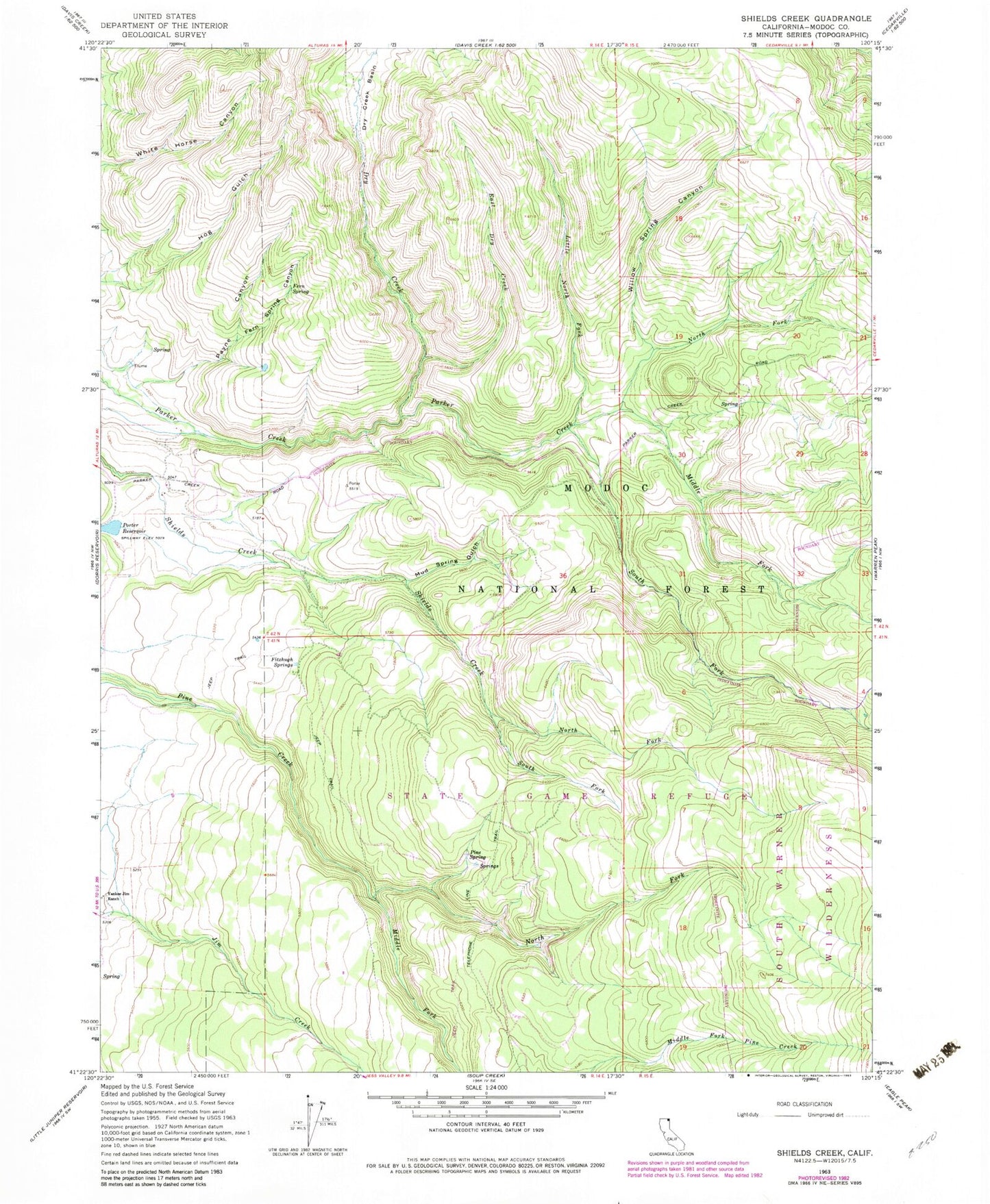 Classic USGS Shields Creek California 7.5'x7.5' Topo Map Image