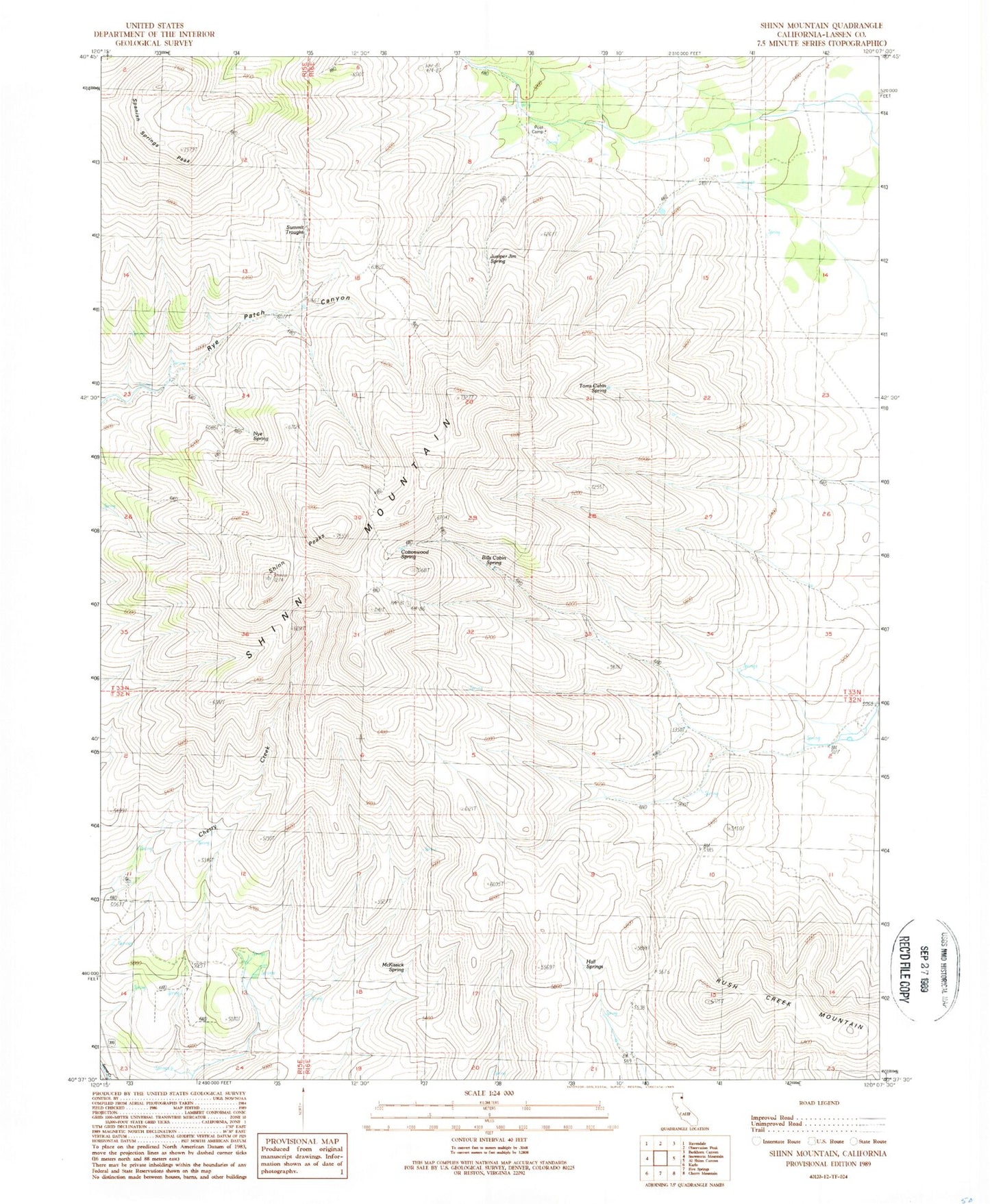 Classic USGS Shinn Mountain California 7.5'x7.5' Topo Map Image