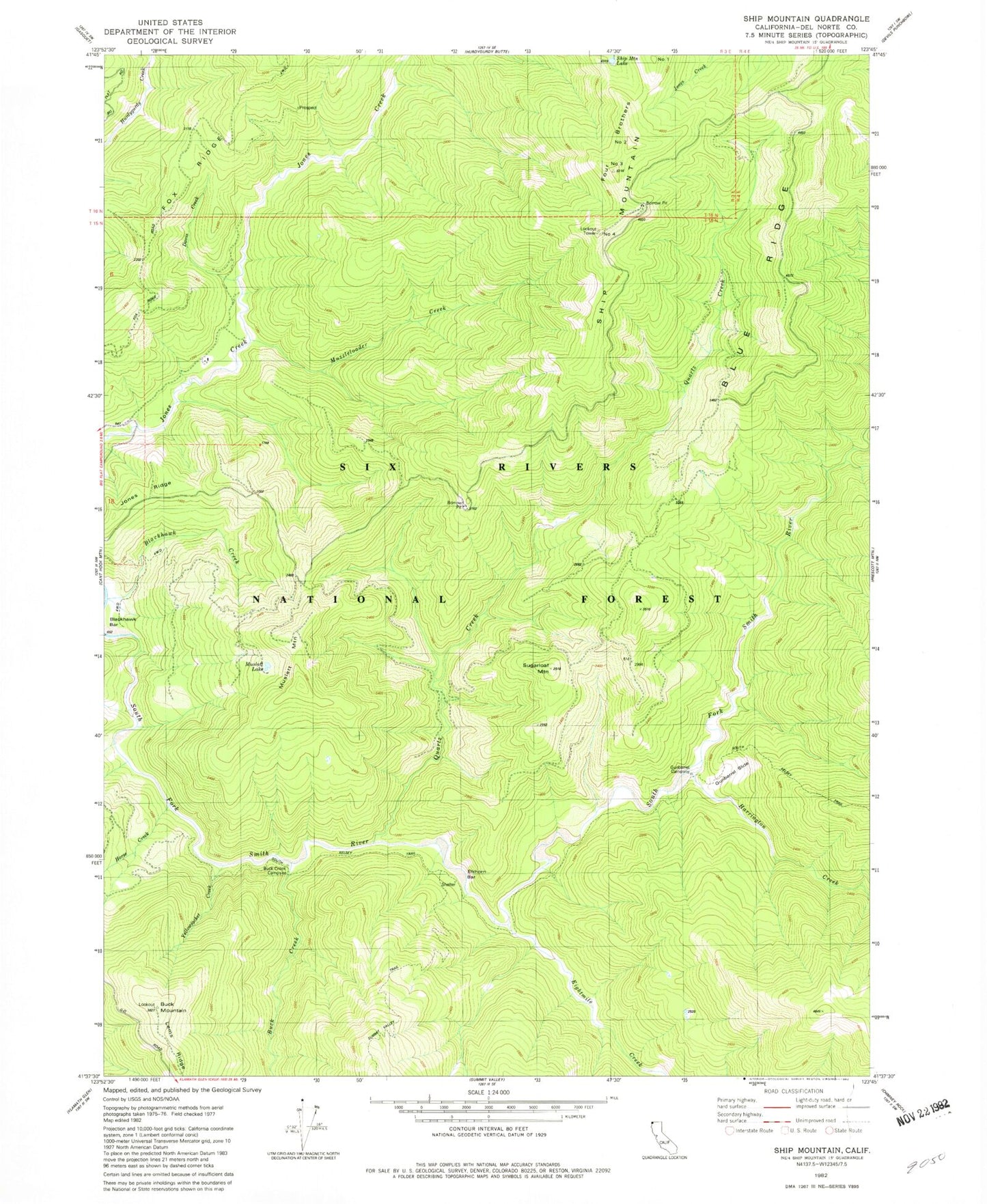 Classic USGS Ship Mountain California 7.5'x7.5' Topo Map Image