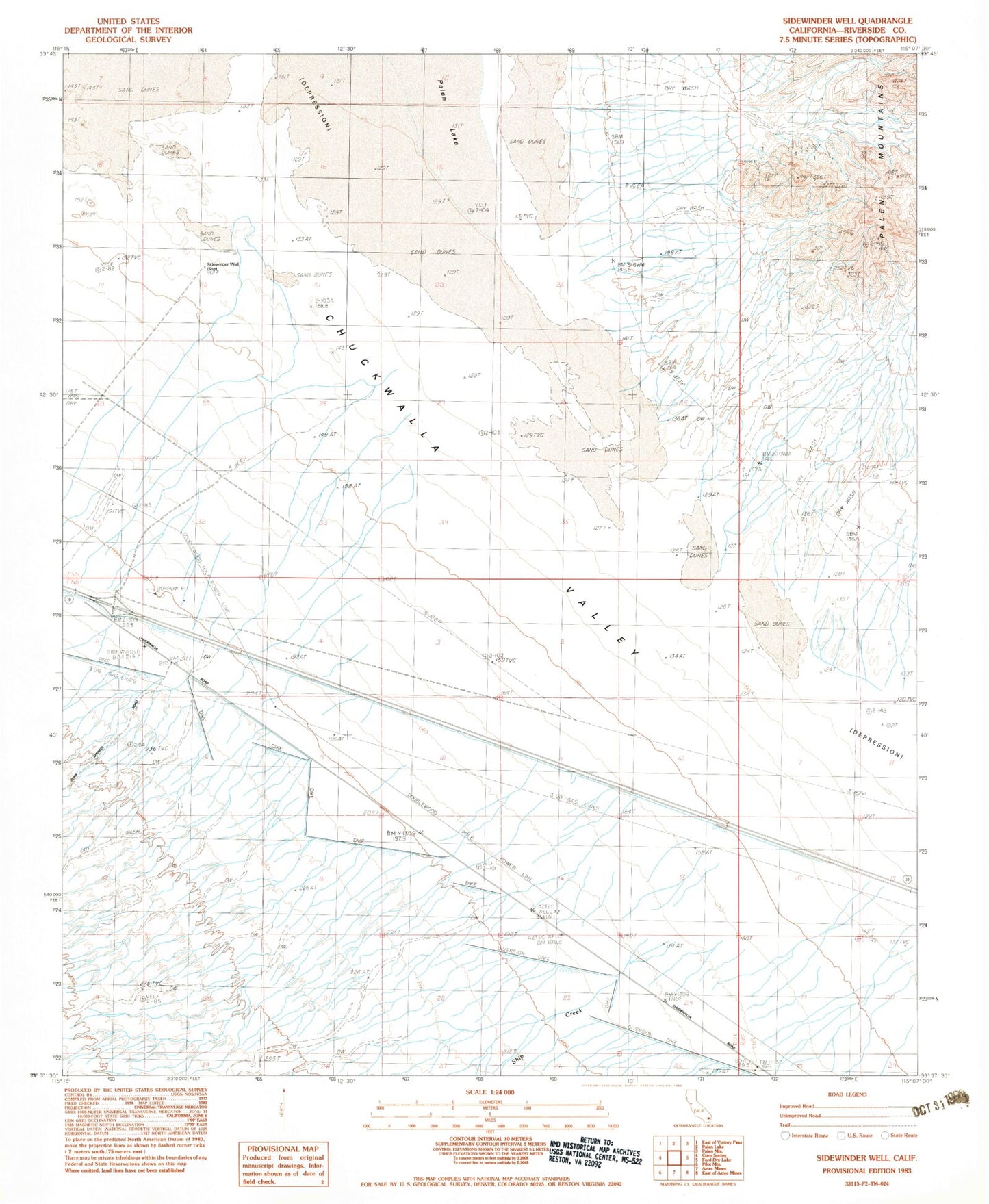 Classic USGS Sidewinder Well California 7.5'x7.5' Topo Map Image