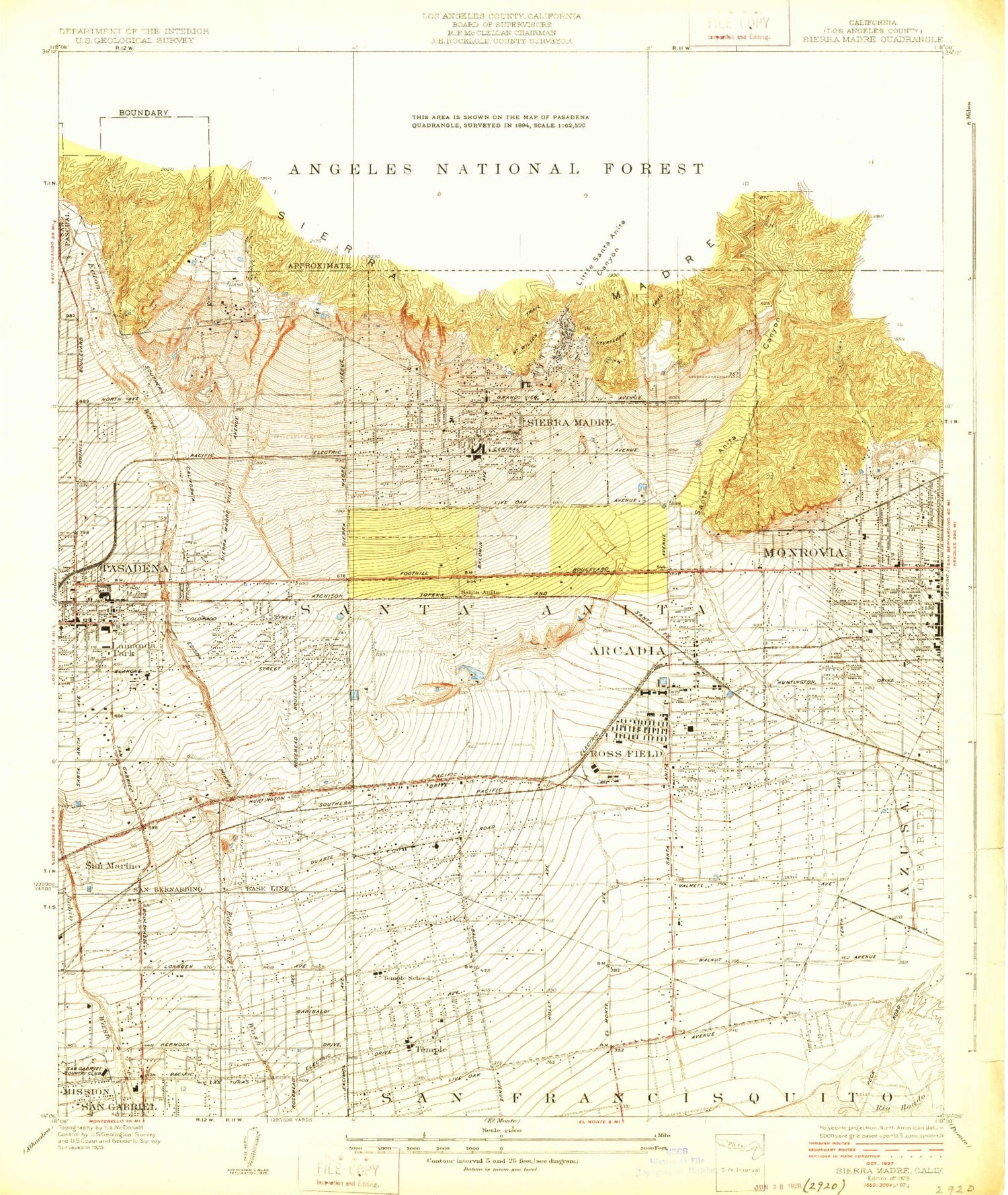 Classic USGS Sierra Madre California 7.5'x7.5' Topo Map Image
